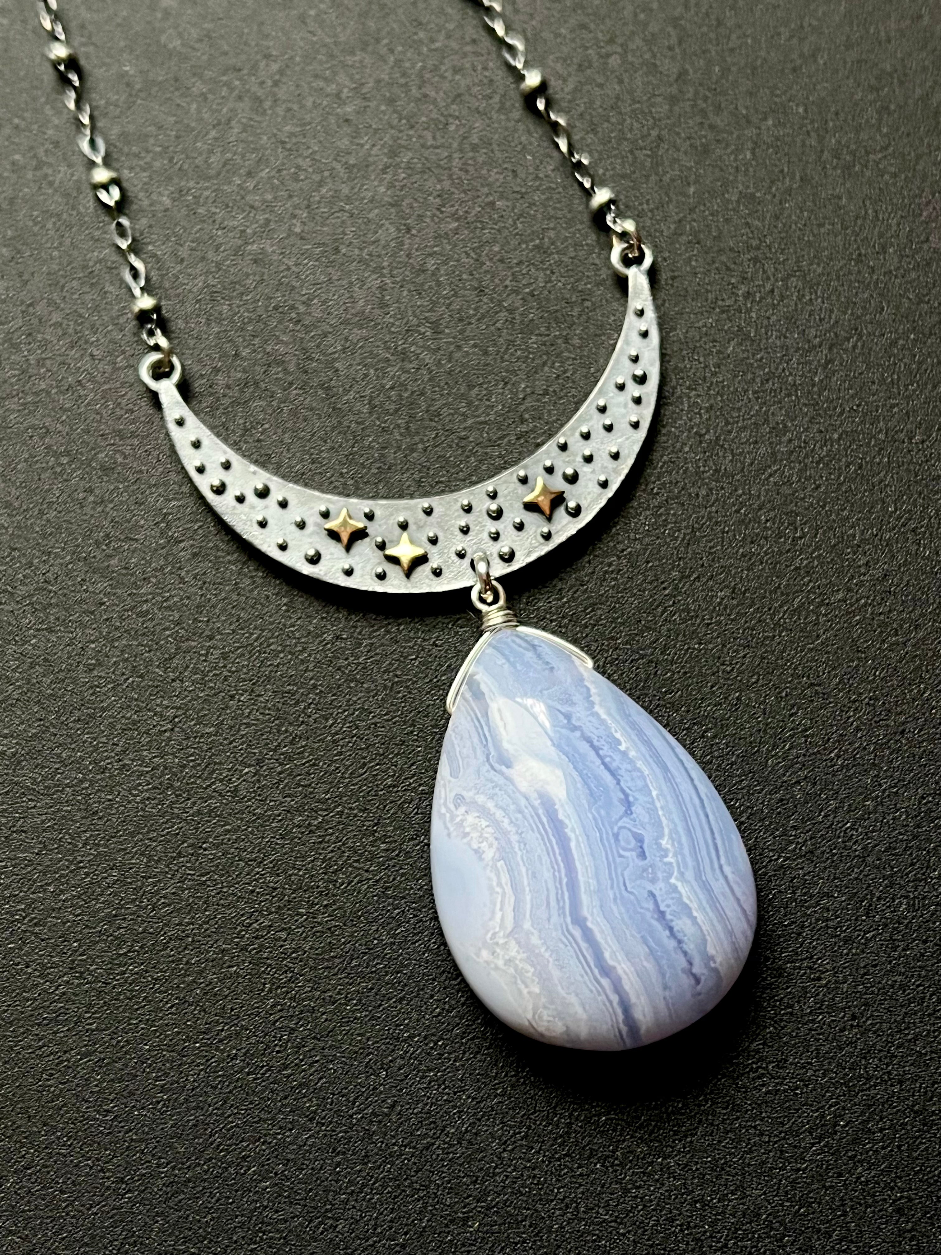 •OOAK - NYX• blue lace agate + mixed metal necklace (16"-18")
