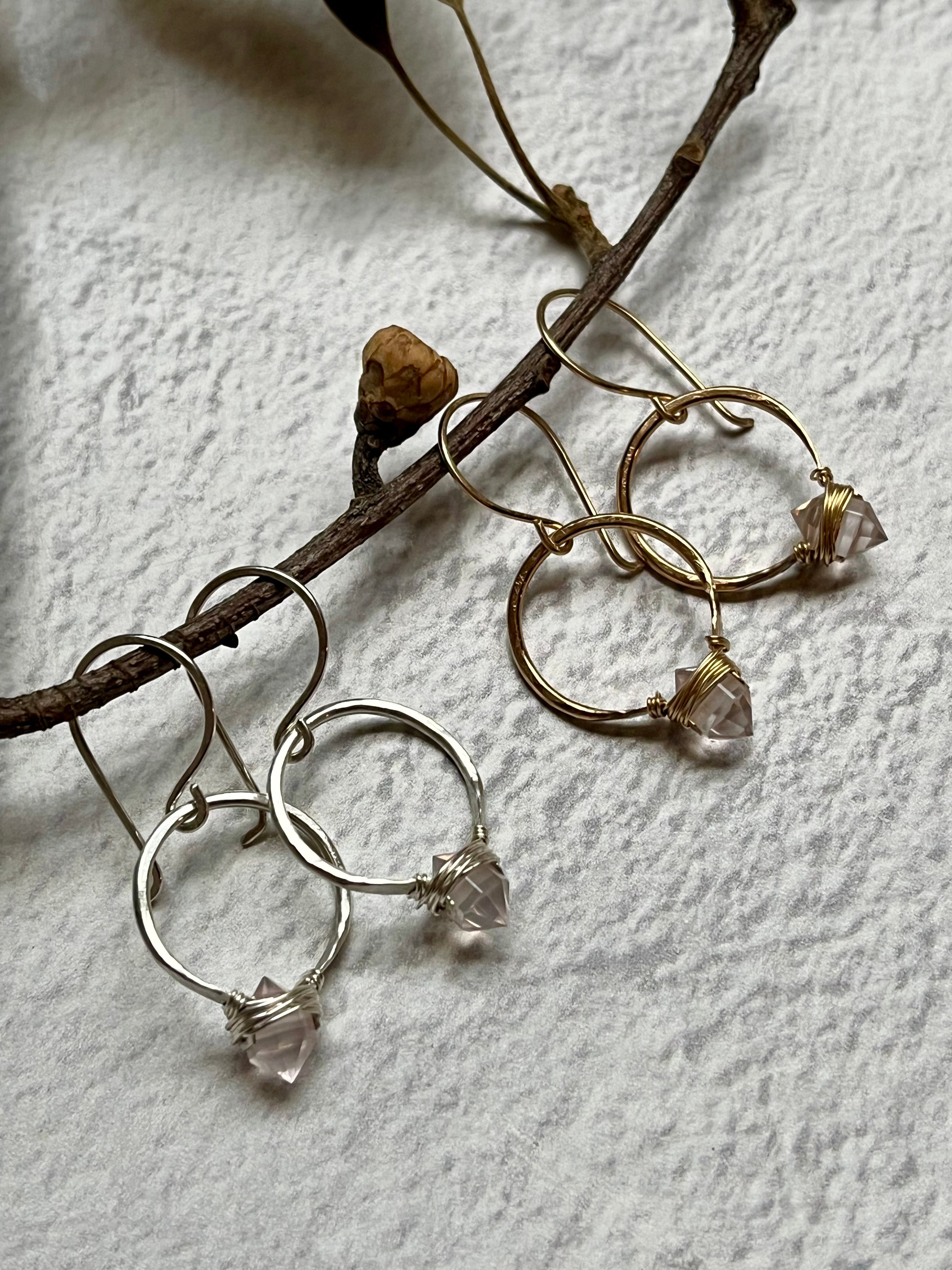 •PIKE HOOP• rose quartz + gold earrings