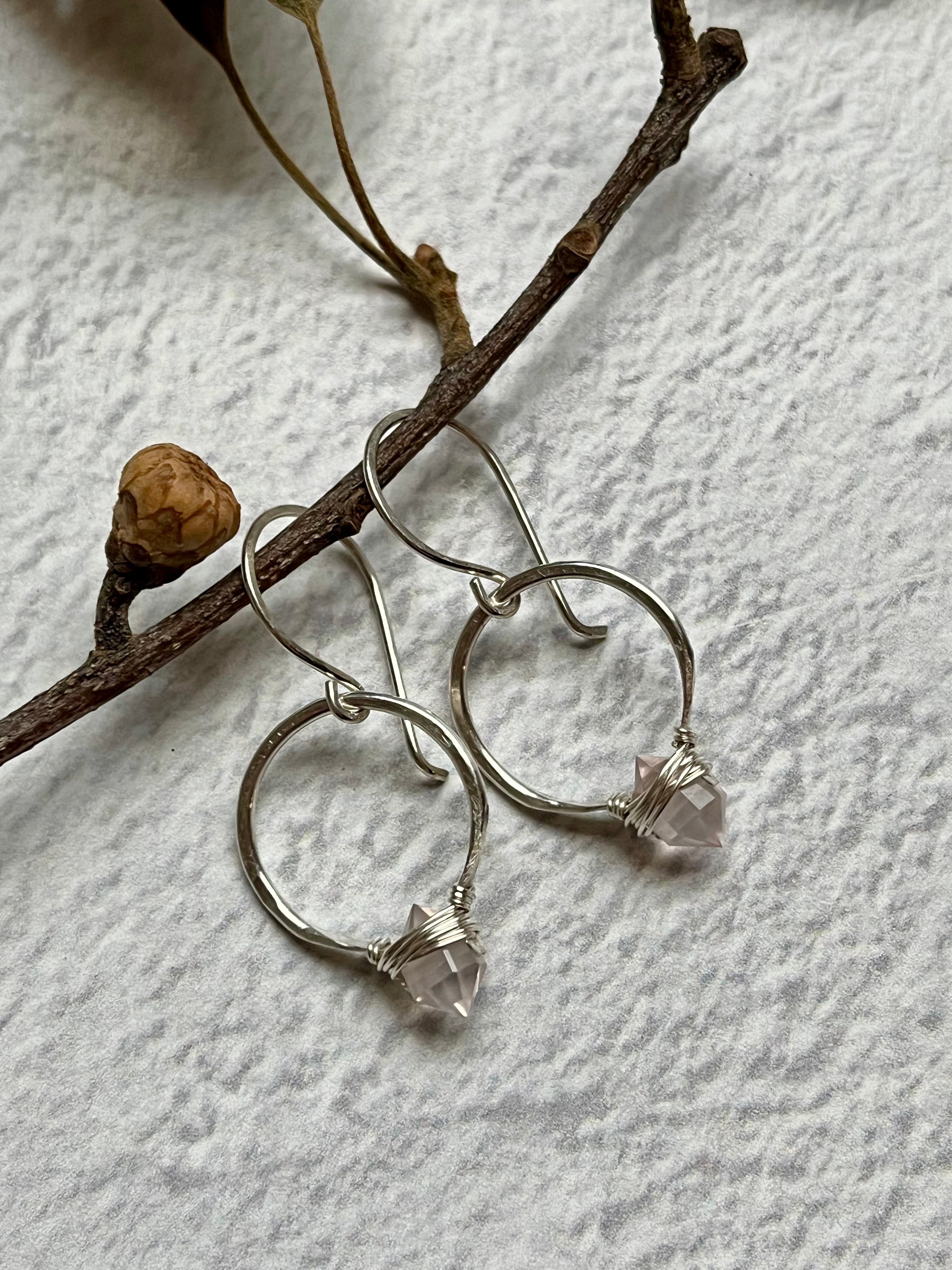 •PIKE HOOP• rose quartz + silver earrings