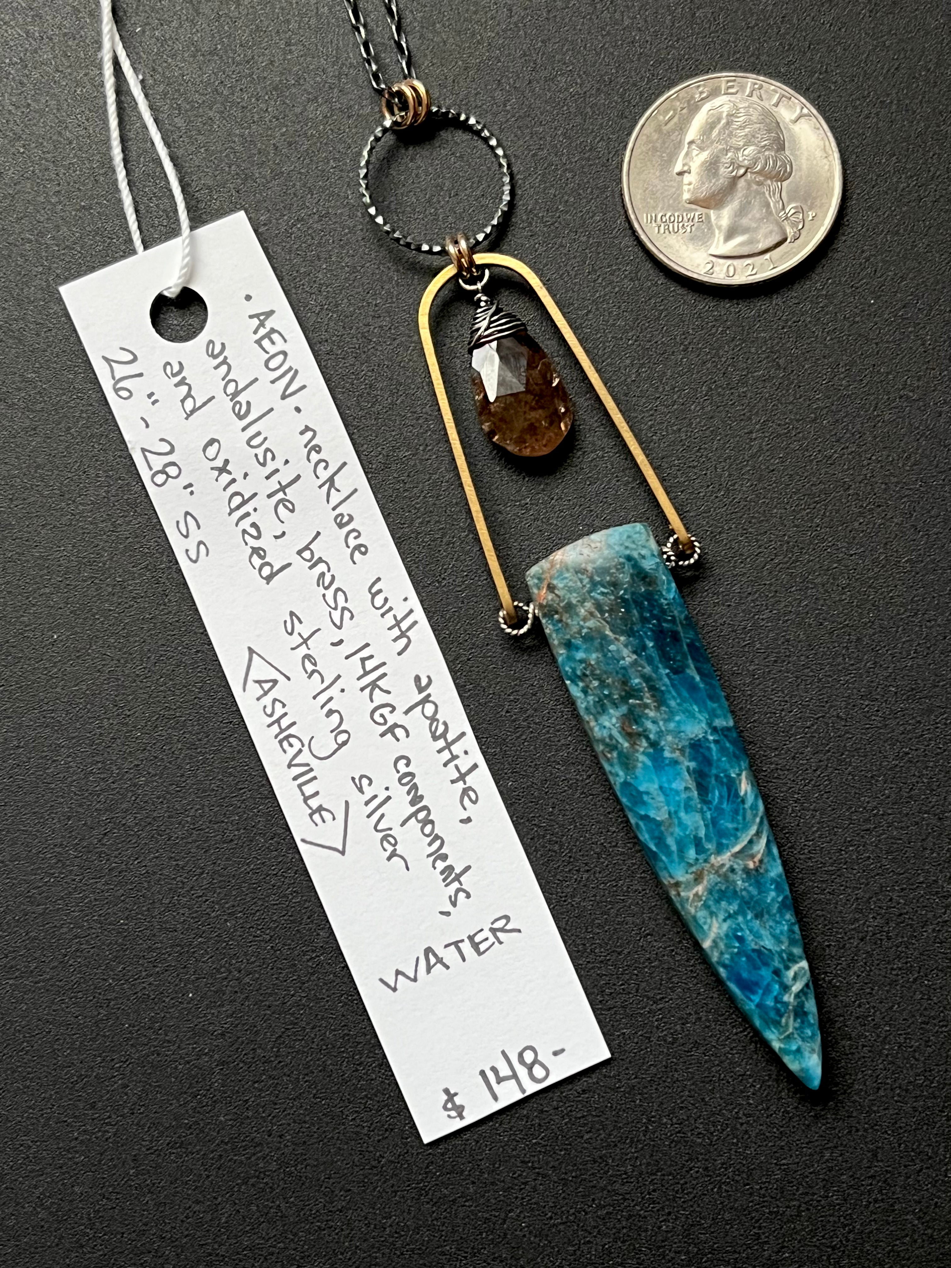 •OOAK - AEON• apatite, andalusite, + mixed metal necklace (26"-28")