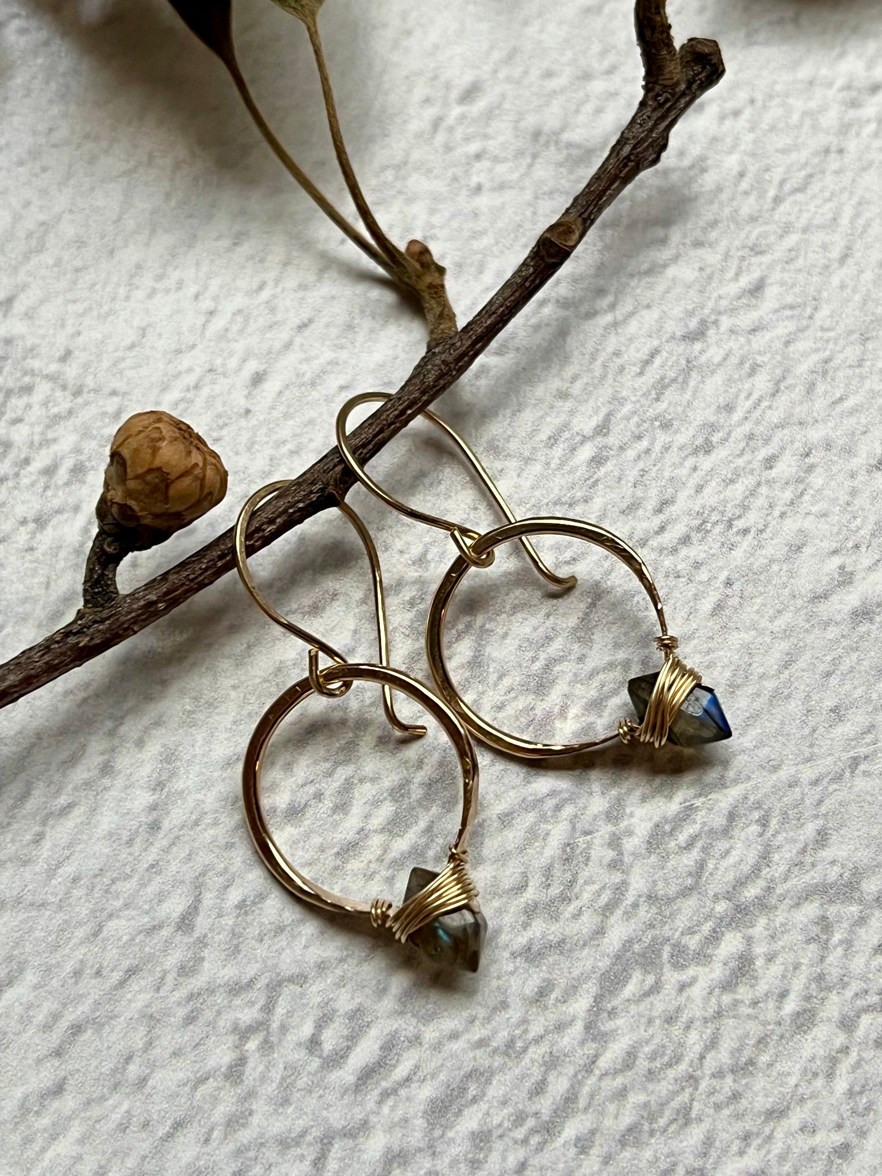 •PIKE HOOP•  labradorite + gold earrings