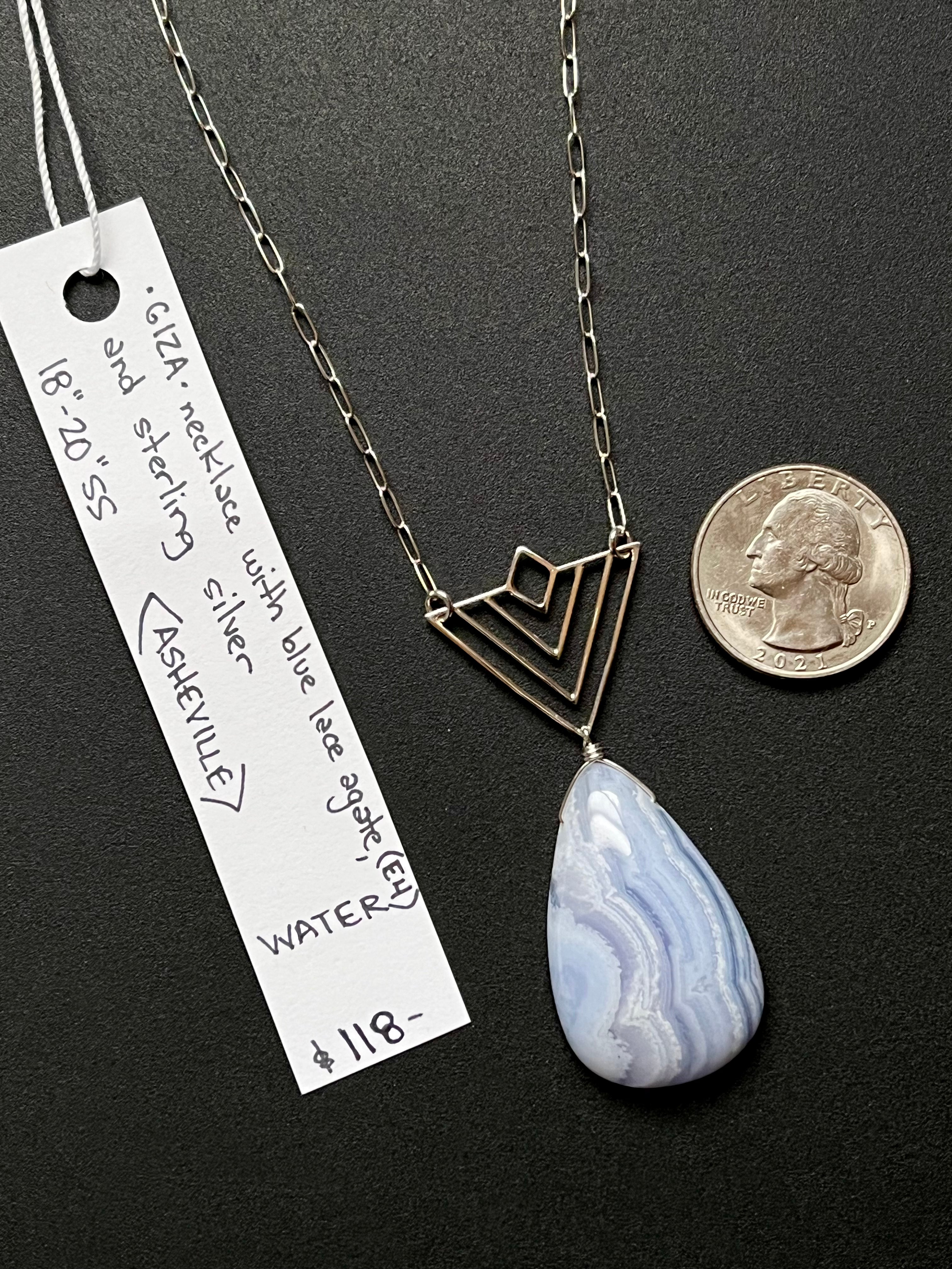 •OOAK - GIZA• blue lace agate + sterling silver necklace (18"-20")