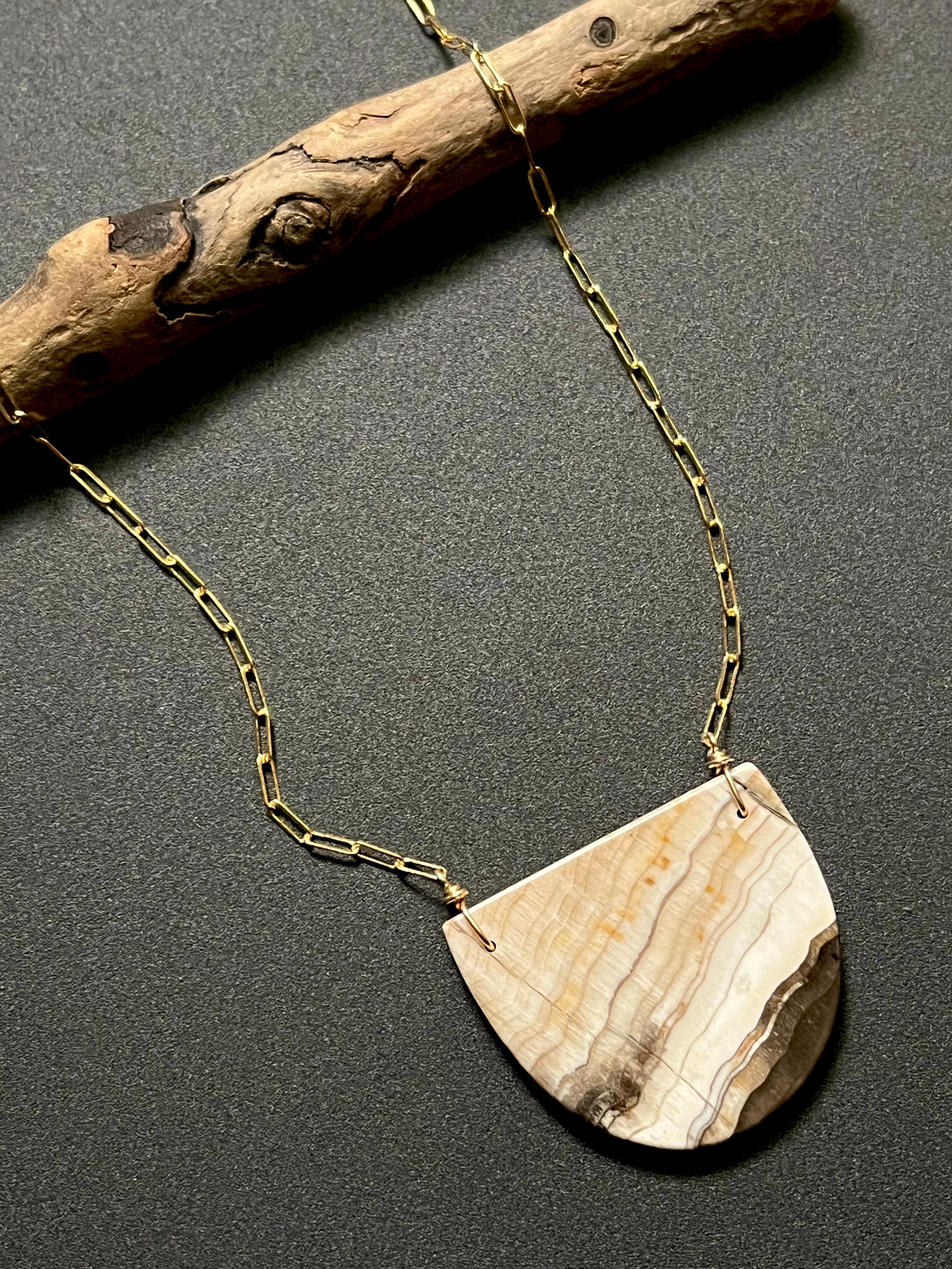 • OOAK - AEON • petrified wood + gold necklace (18"-20")