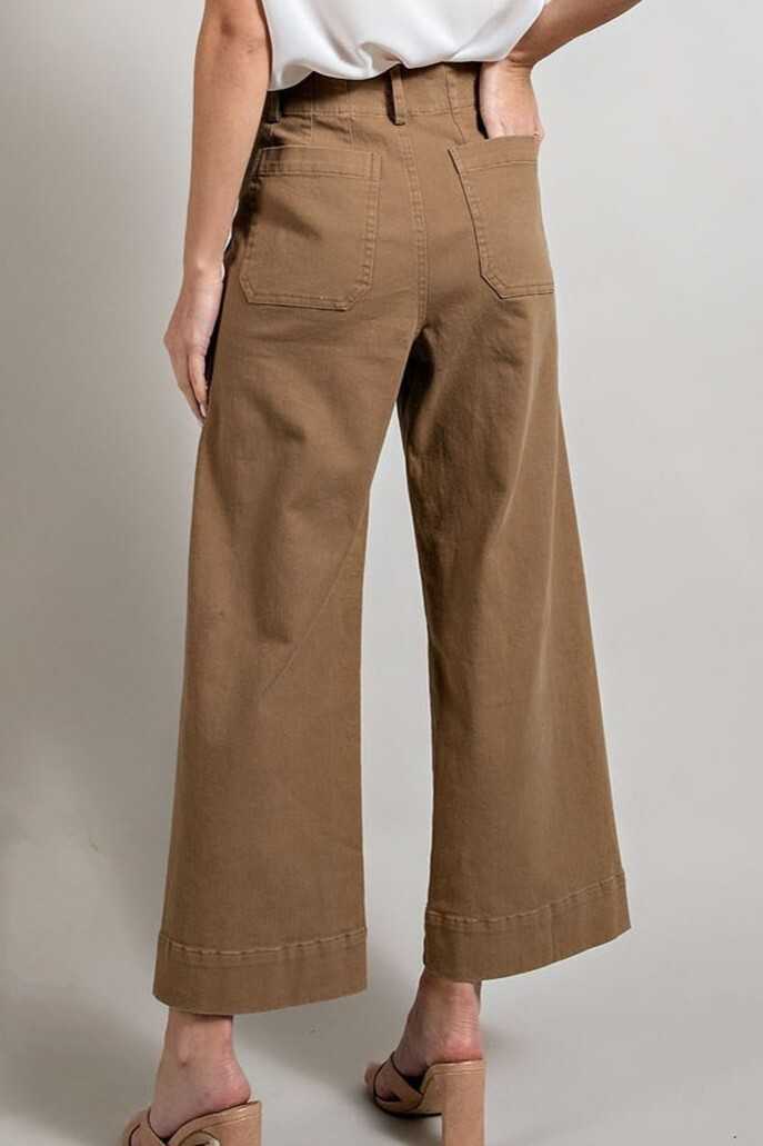 •CROPPED WIDE LEG DENIM PANTS- DARK OLIVE•