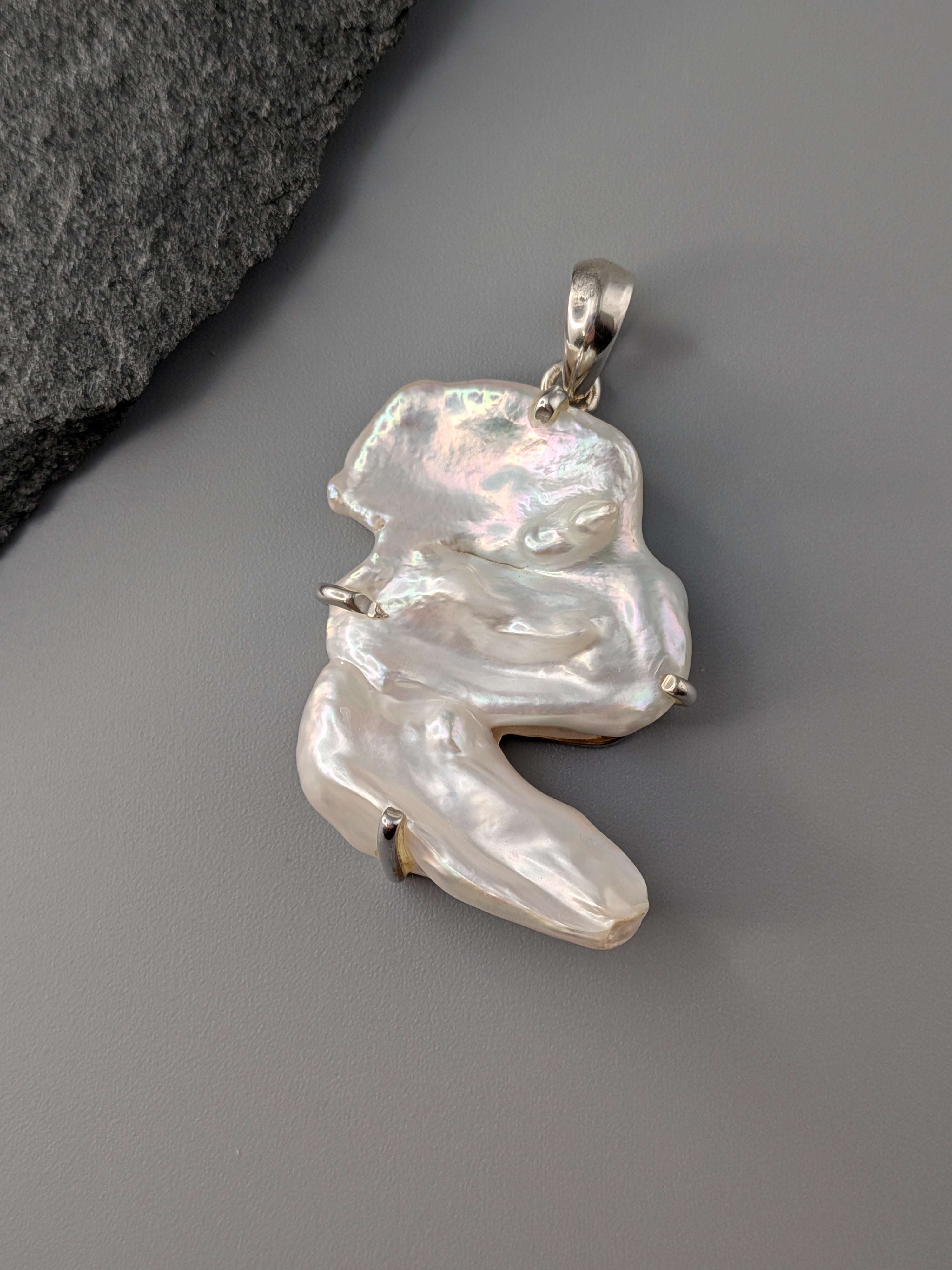 •FRESHWATER PEARL FREEFORM - 3• sterling silver pendant