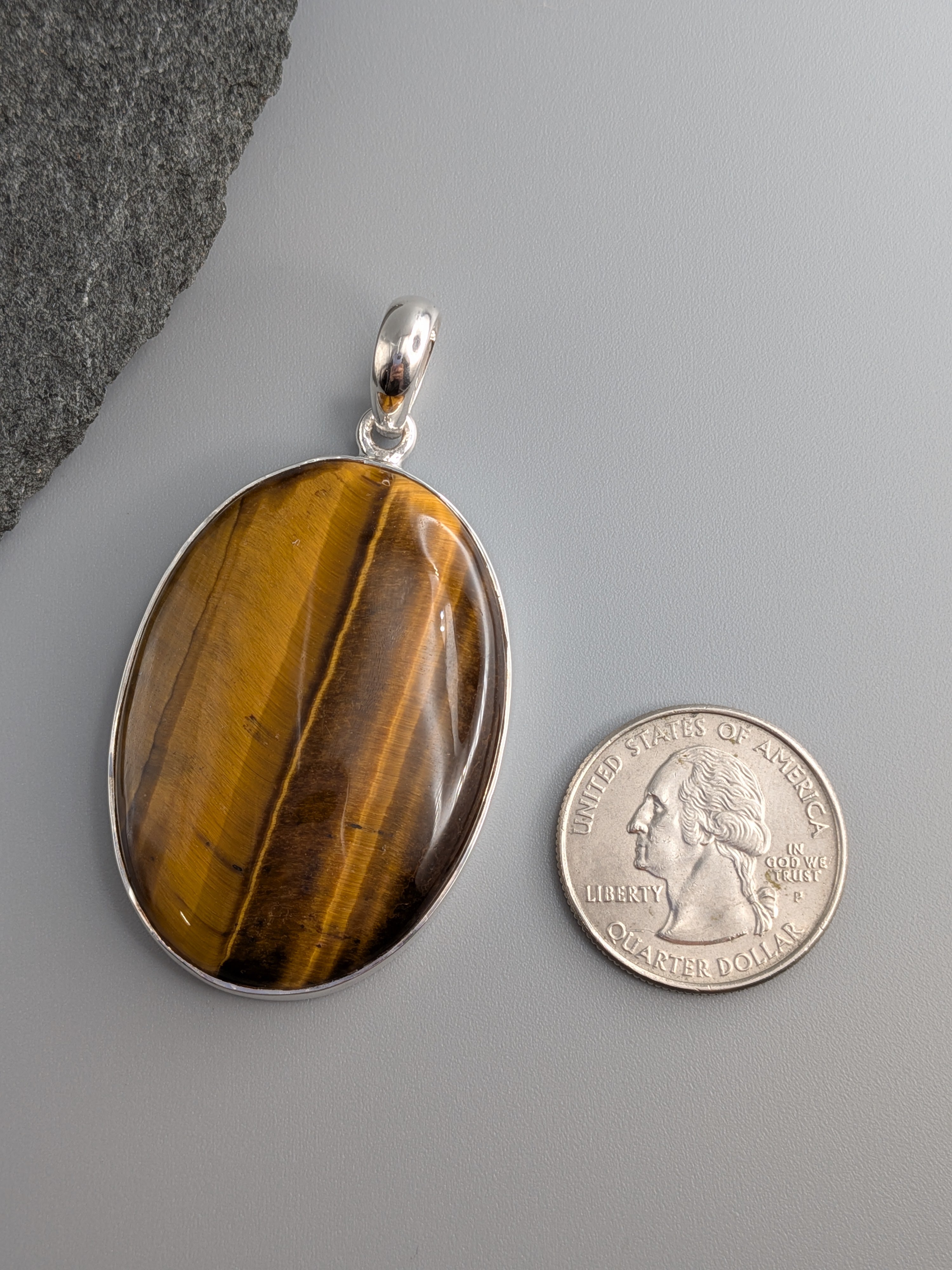 •TIGER'S EYE - OVAL 3• sterling silver pendant