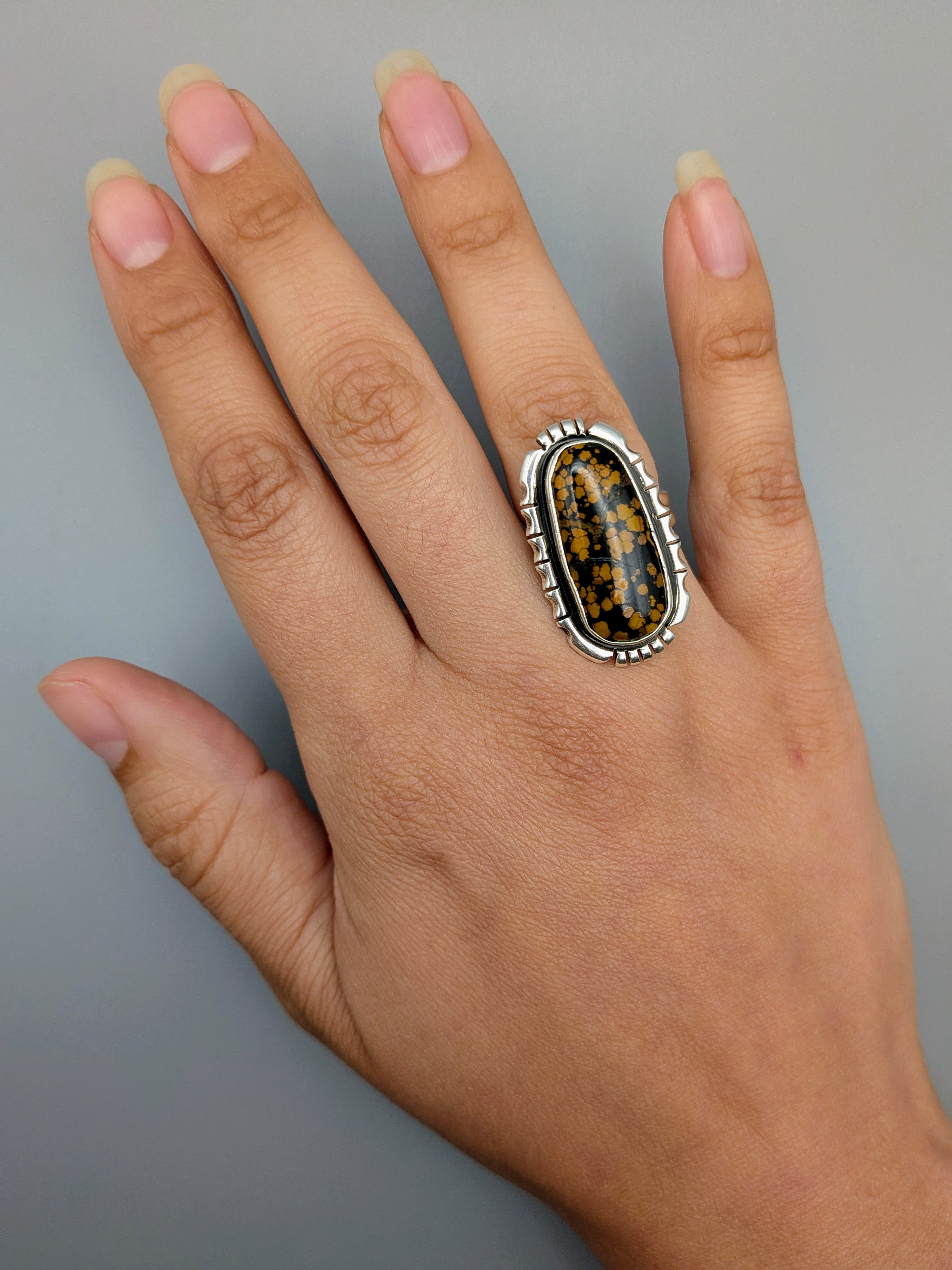 •BLACKJACK TURQUOISE - RIVER• Navajo adjustable silver ring