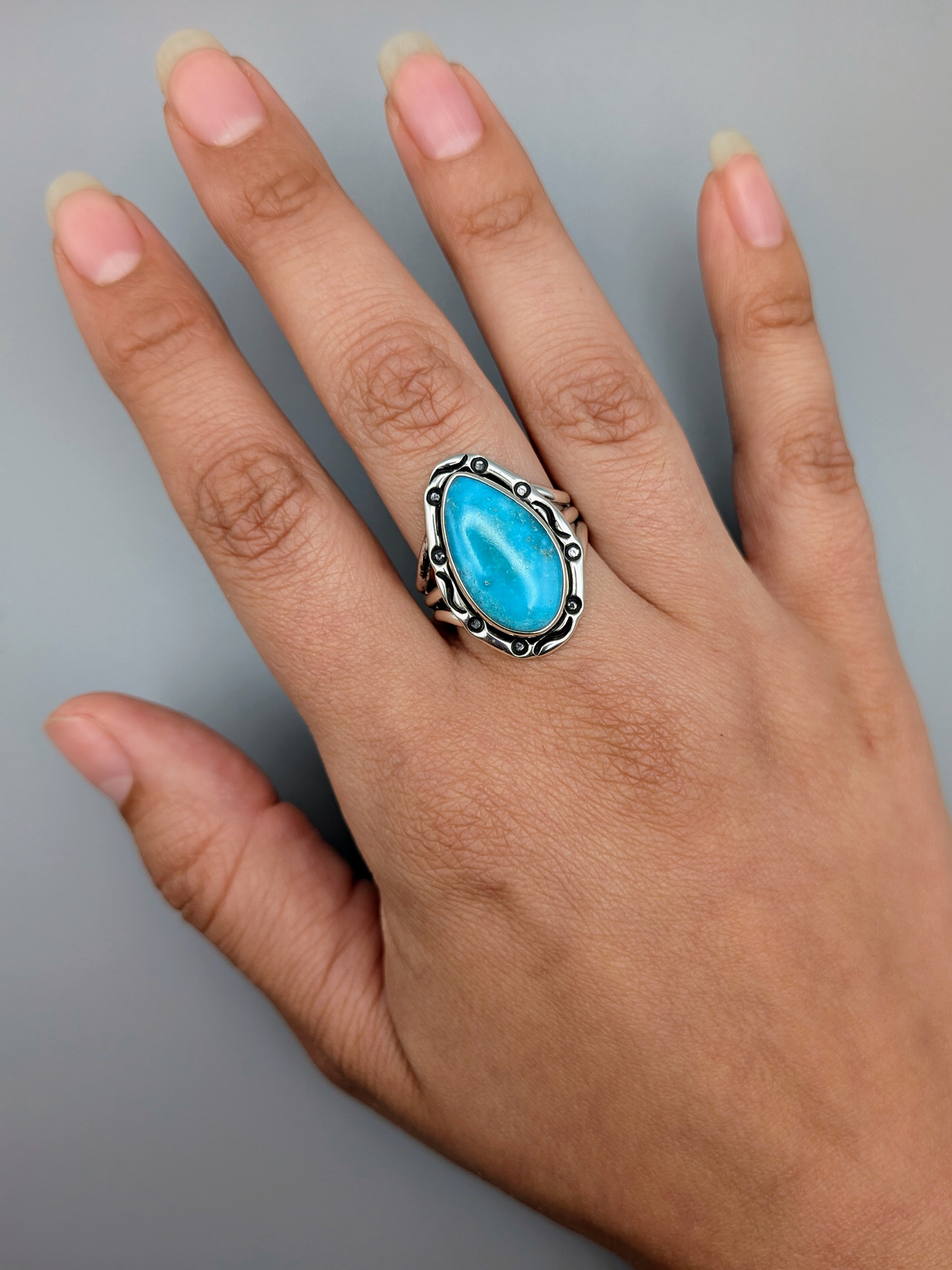 •KINGMAN TURQUOISE - SMUDGE• Navajo silver ring (size 10)