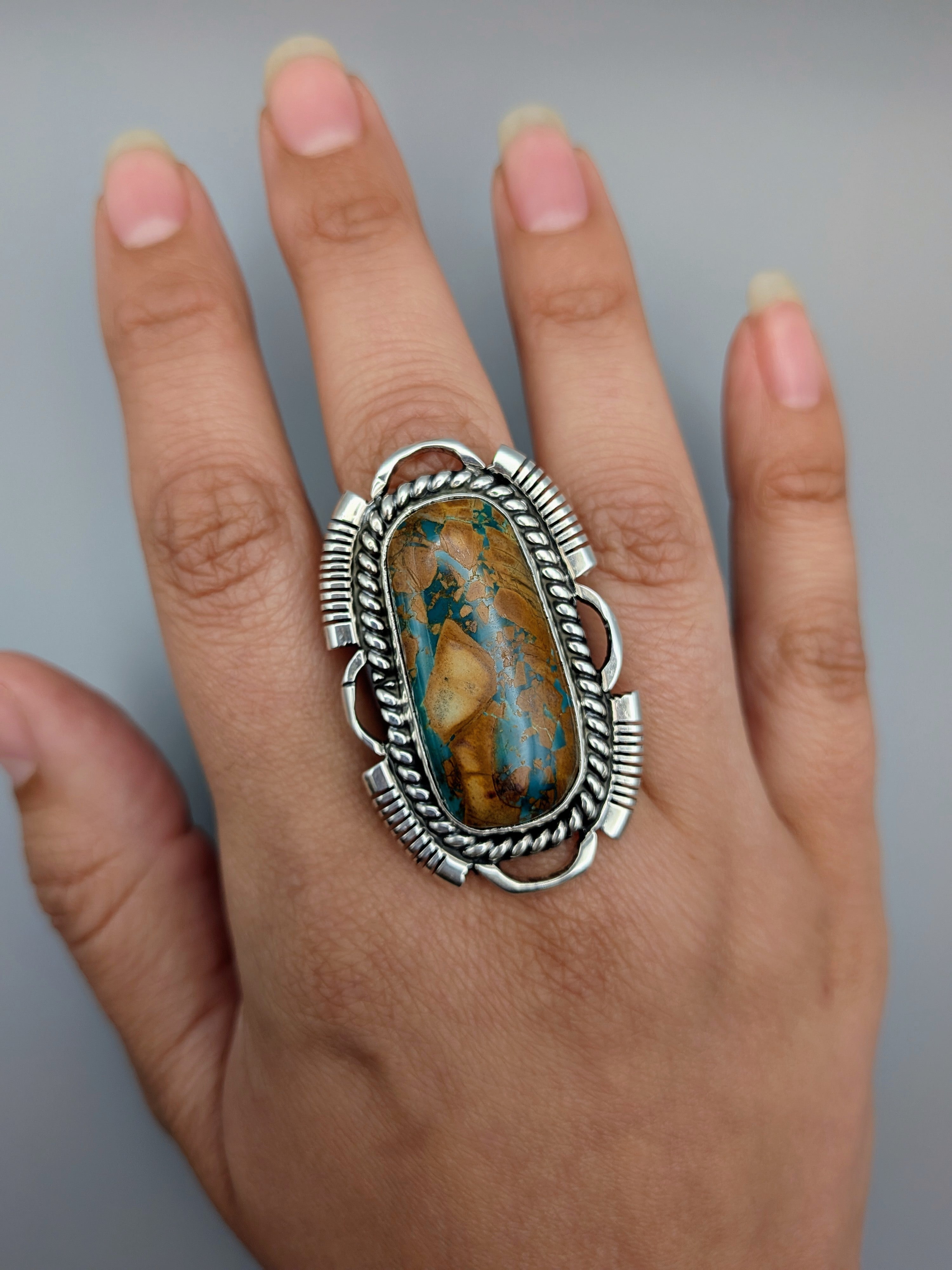 •BOULDER TURQUOISE - MOUNTAIN SPIRIT• Navajo silver ring (size 7.5)