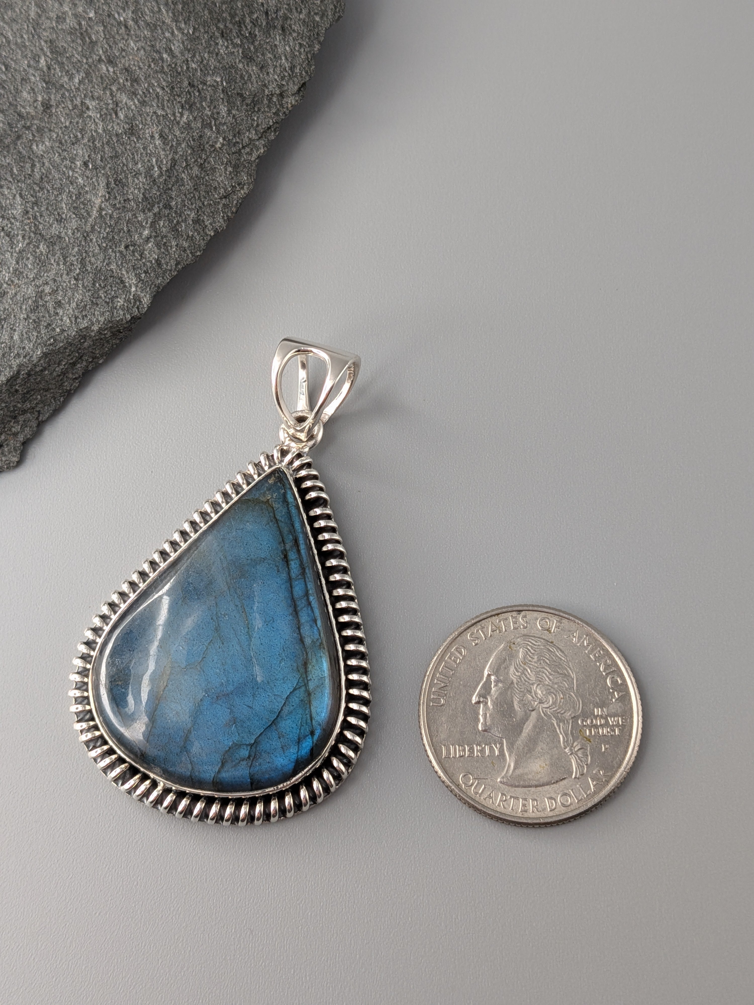 •LABRADORITE TEAR - COILED• sterling silver pendant