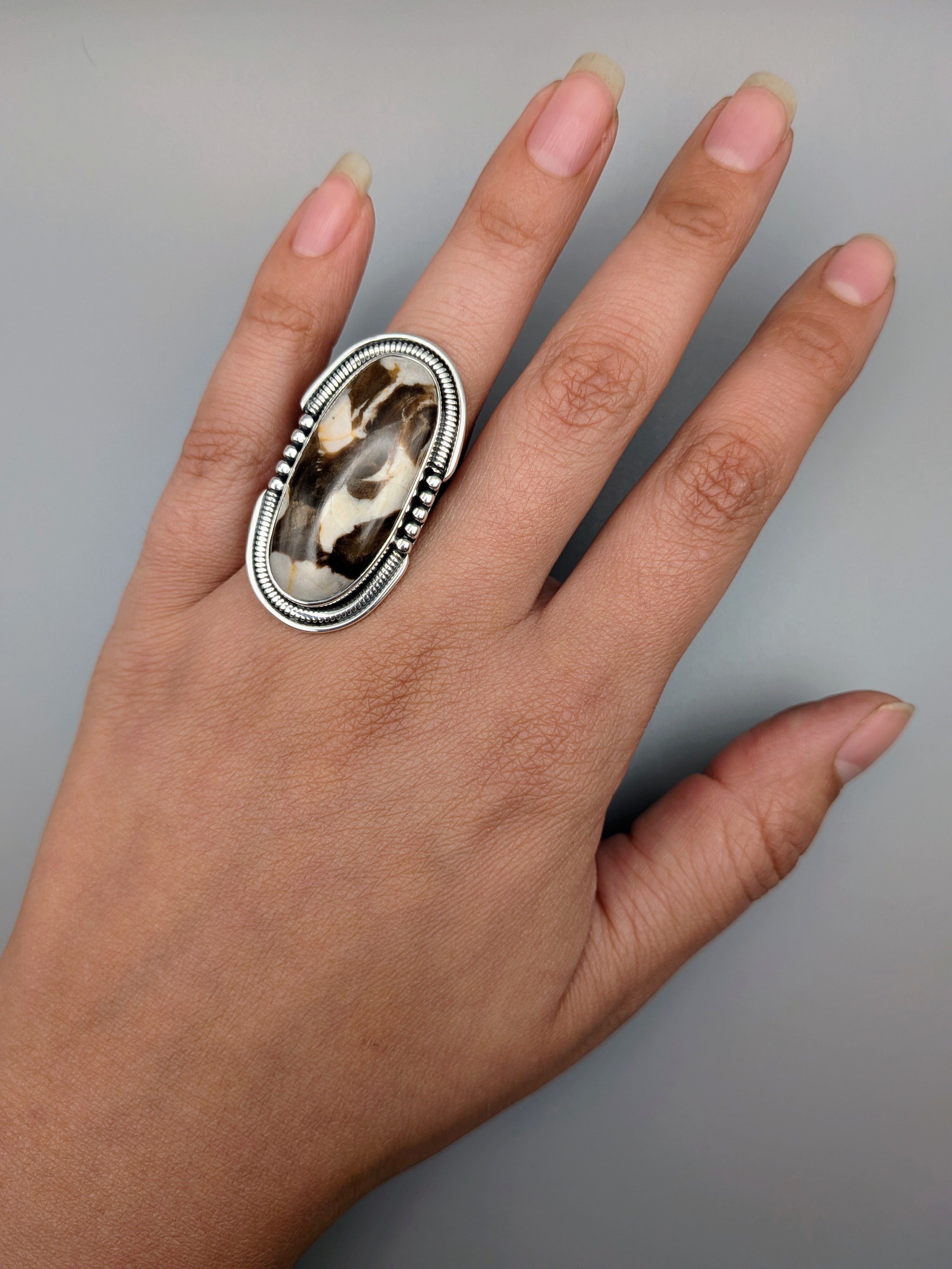 •PETRIFIED PEANUT WOOD - INTERSTELLAR• split band silver ring (size 5.75)