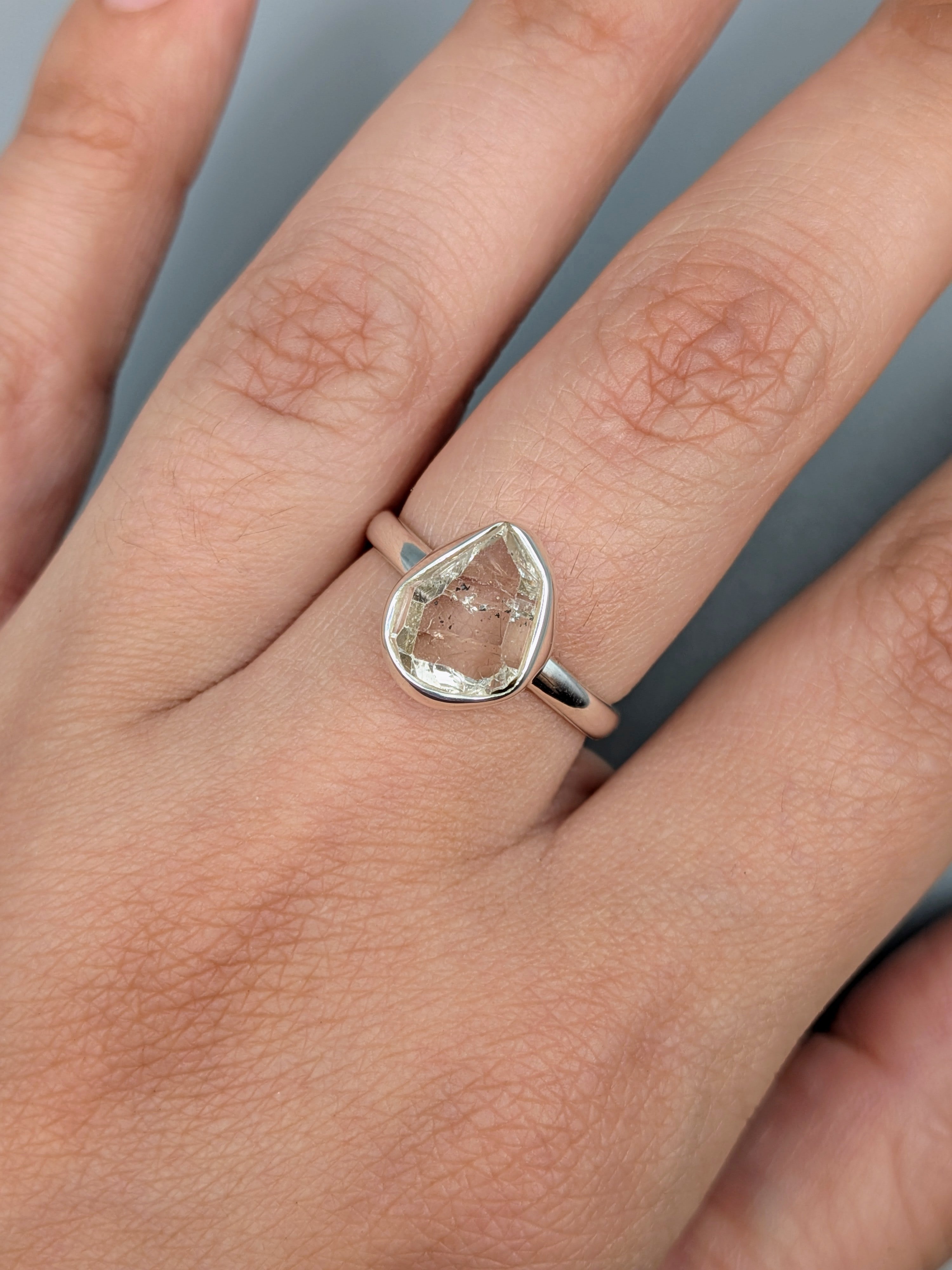 •HERKIMER DIAMOND - STACKABLE• simple bezel silver ring (size 8)
