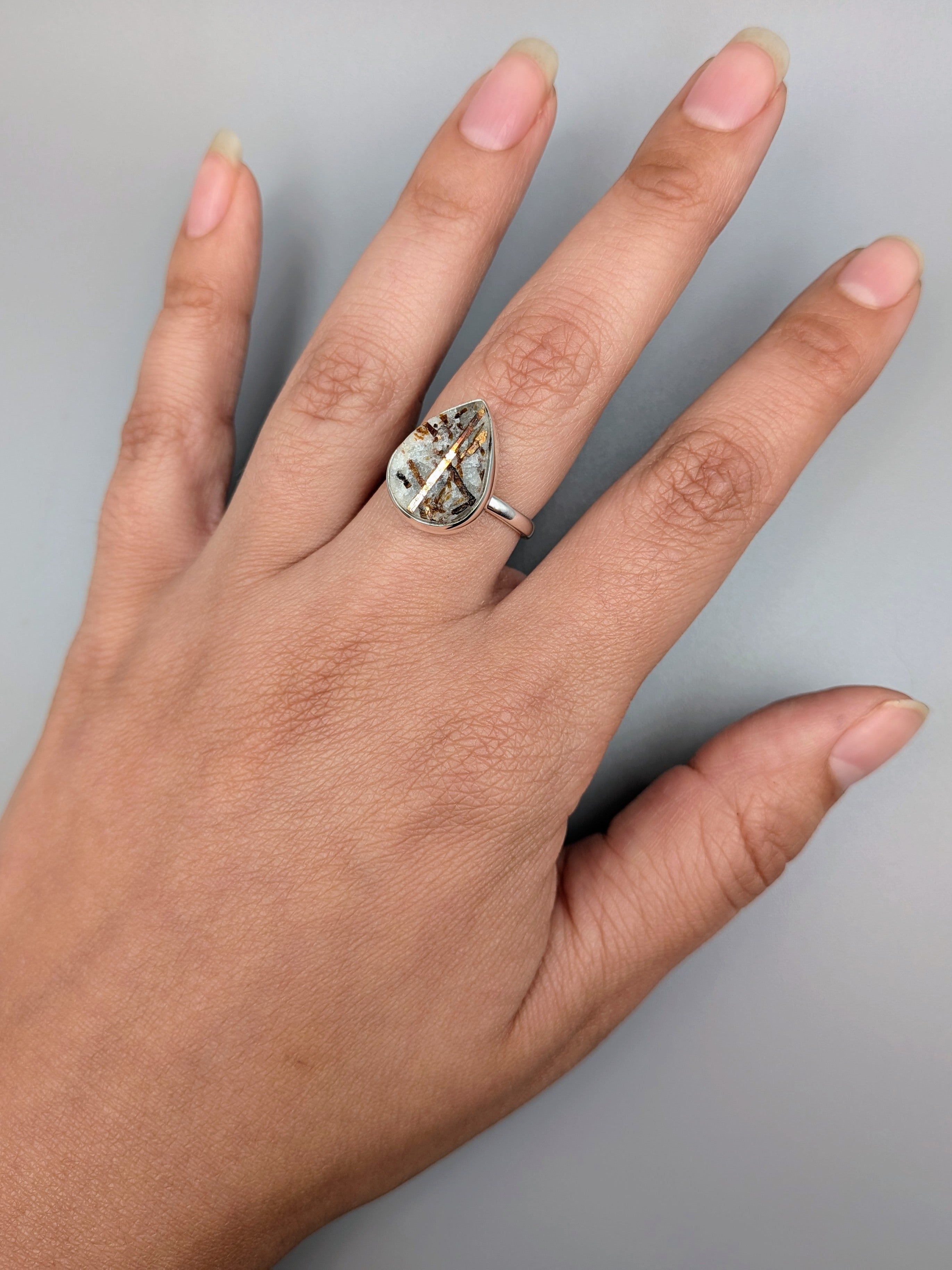 •ASTROPHYLLITE - TEAR• simple bezel silver ring (size 8)