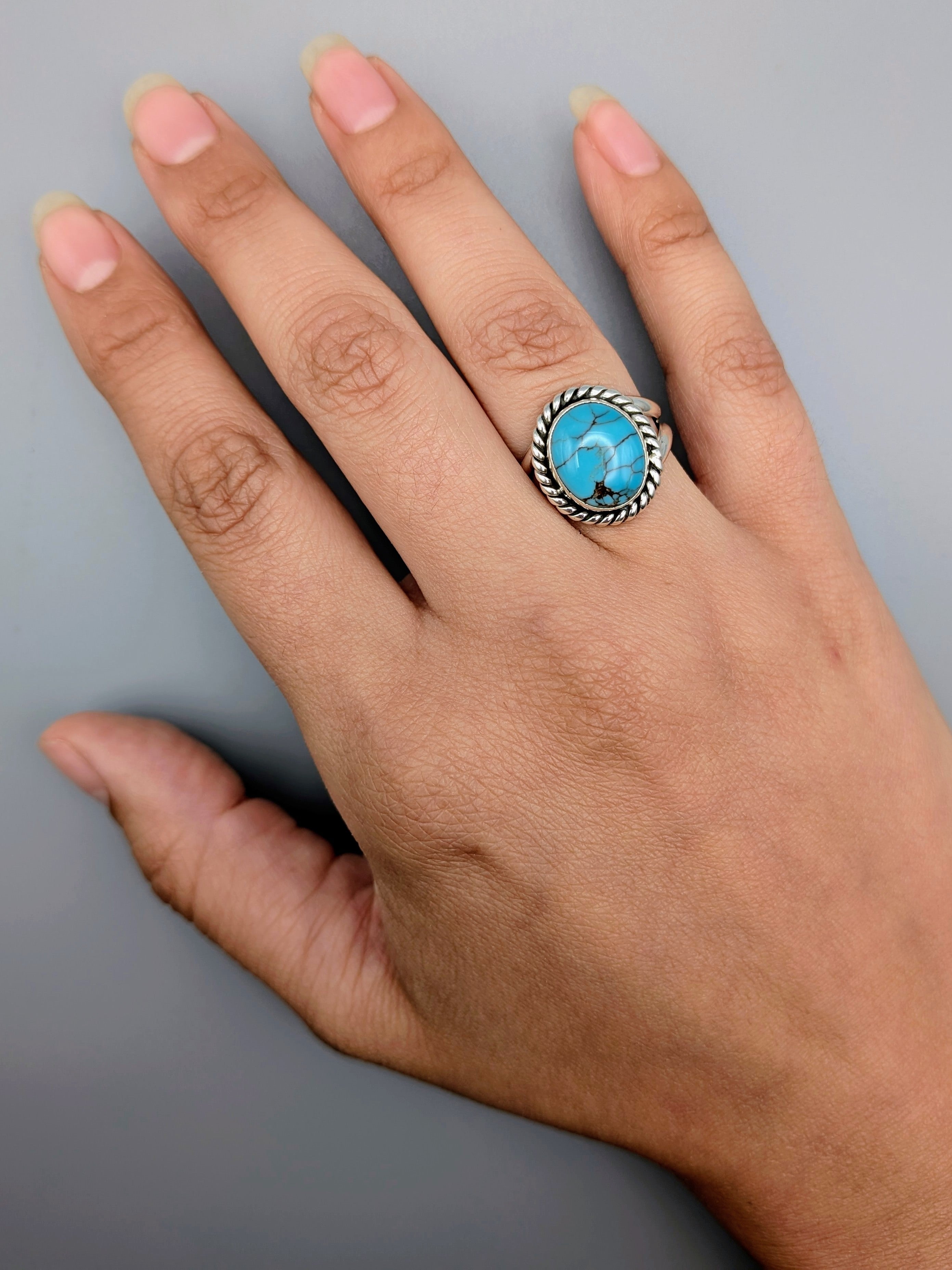 •EGYPTIAN TURQUOISE - KÉ• Navajo silver ring (size 7.75)