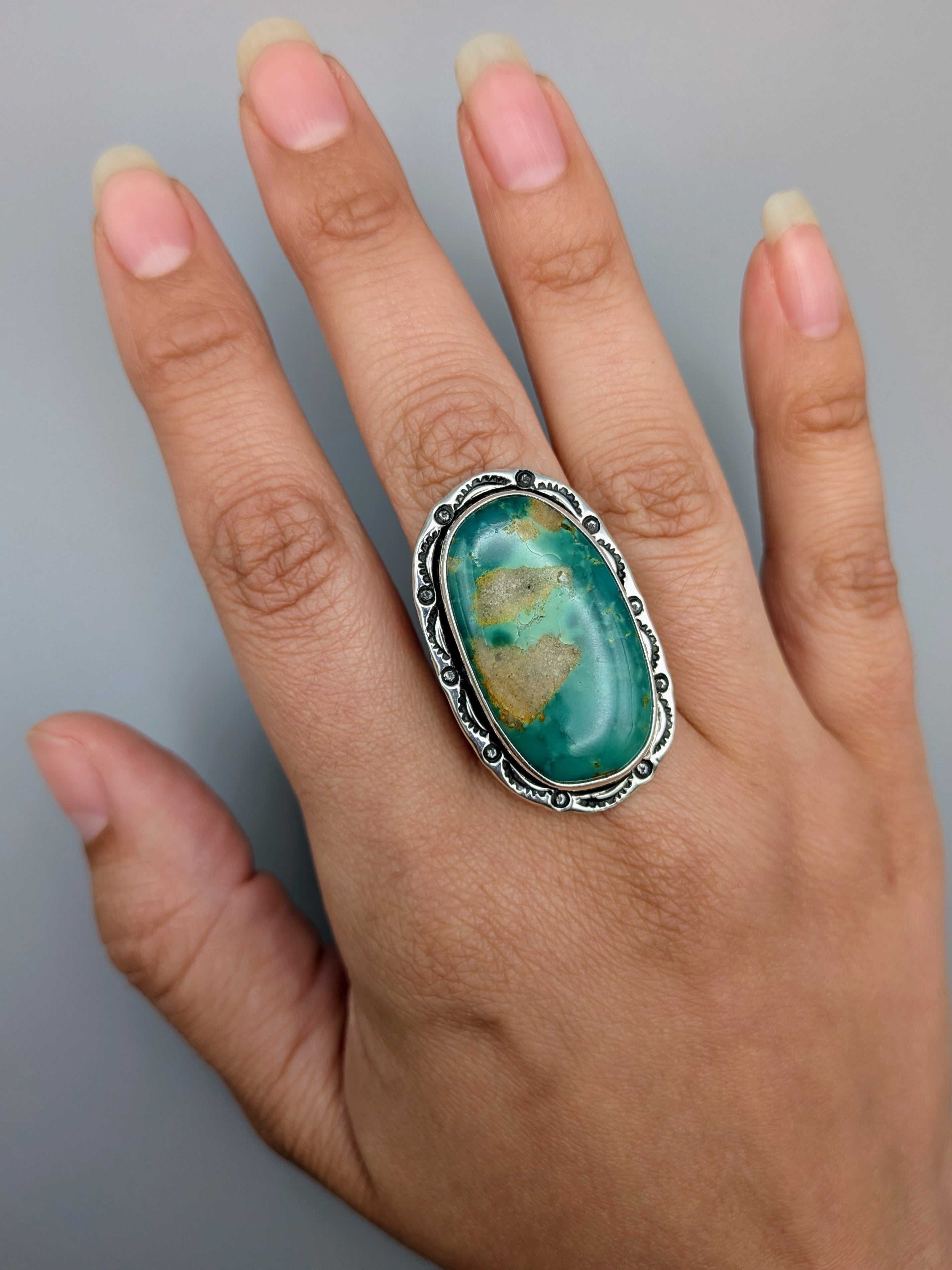 •ARMENIAN TURQUOISE - SHÁ• Navajo silver ring (size 10)