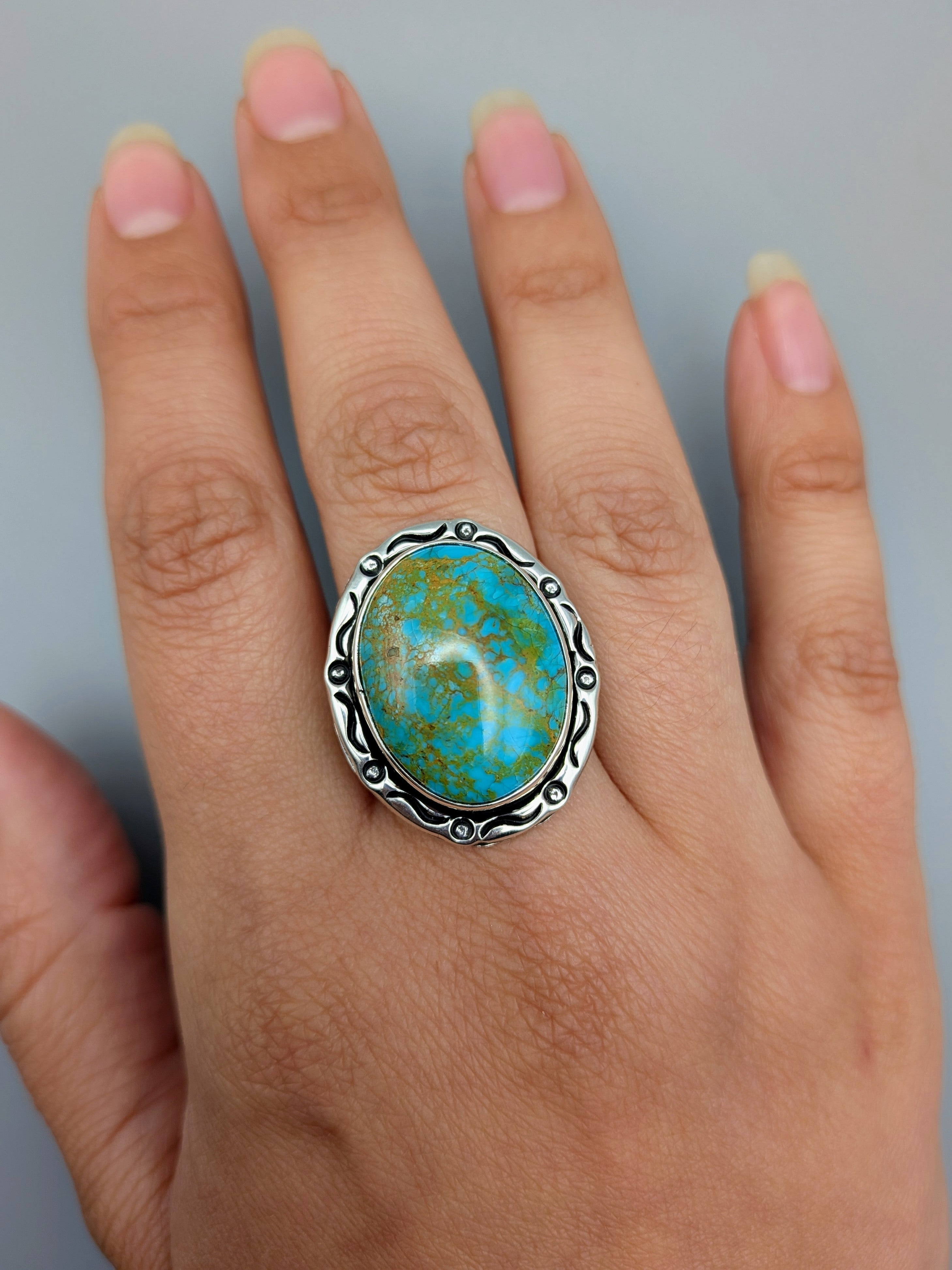 •KINGMAN TURQUOISE - SMUDGE• Navajo silver ring (size 9)