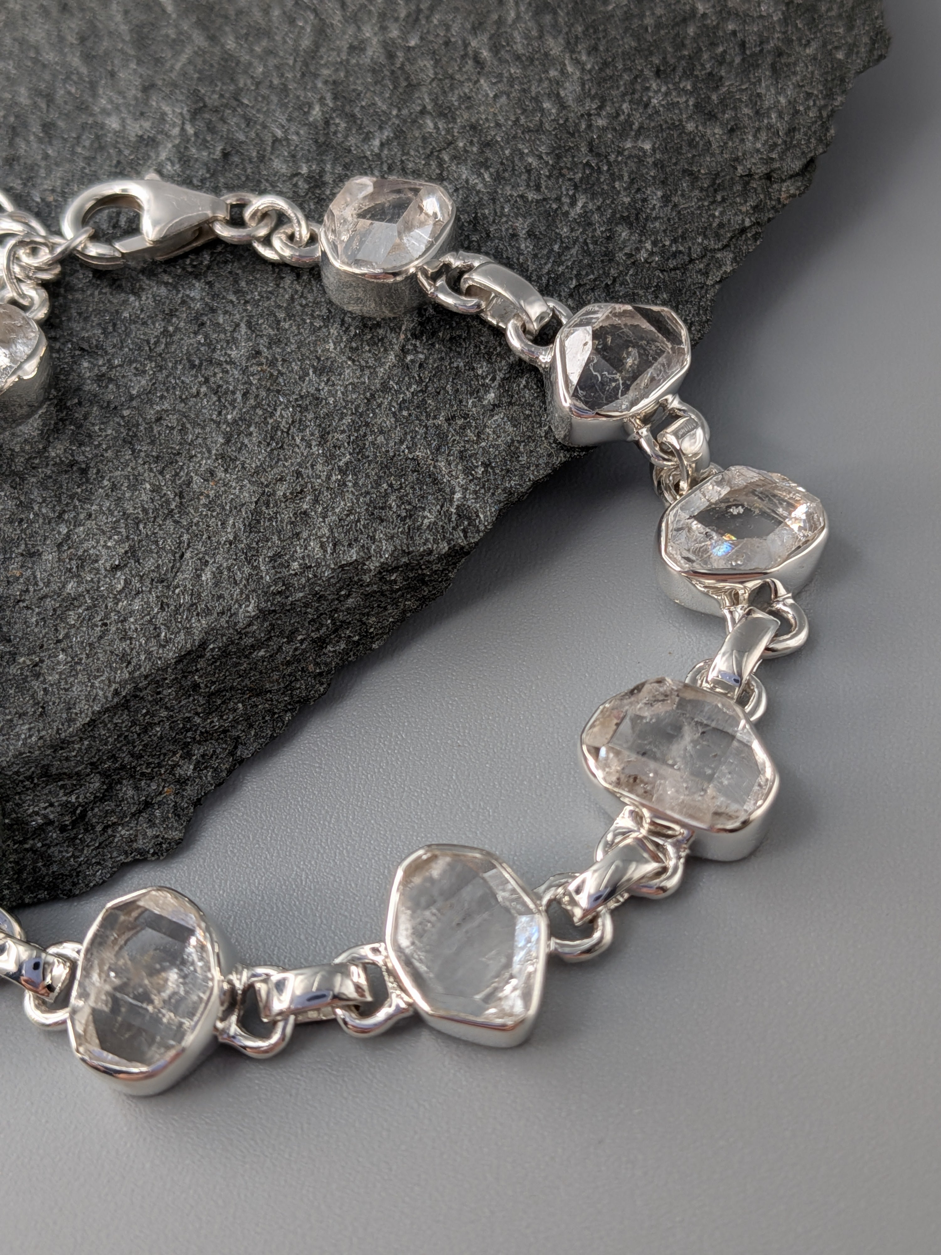 •HERKIMER DIAMOND• linked silver bracelet (6.25" - 7.5")