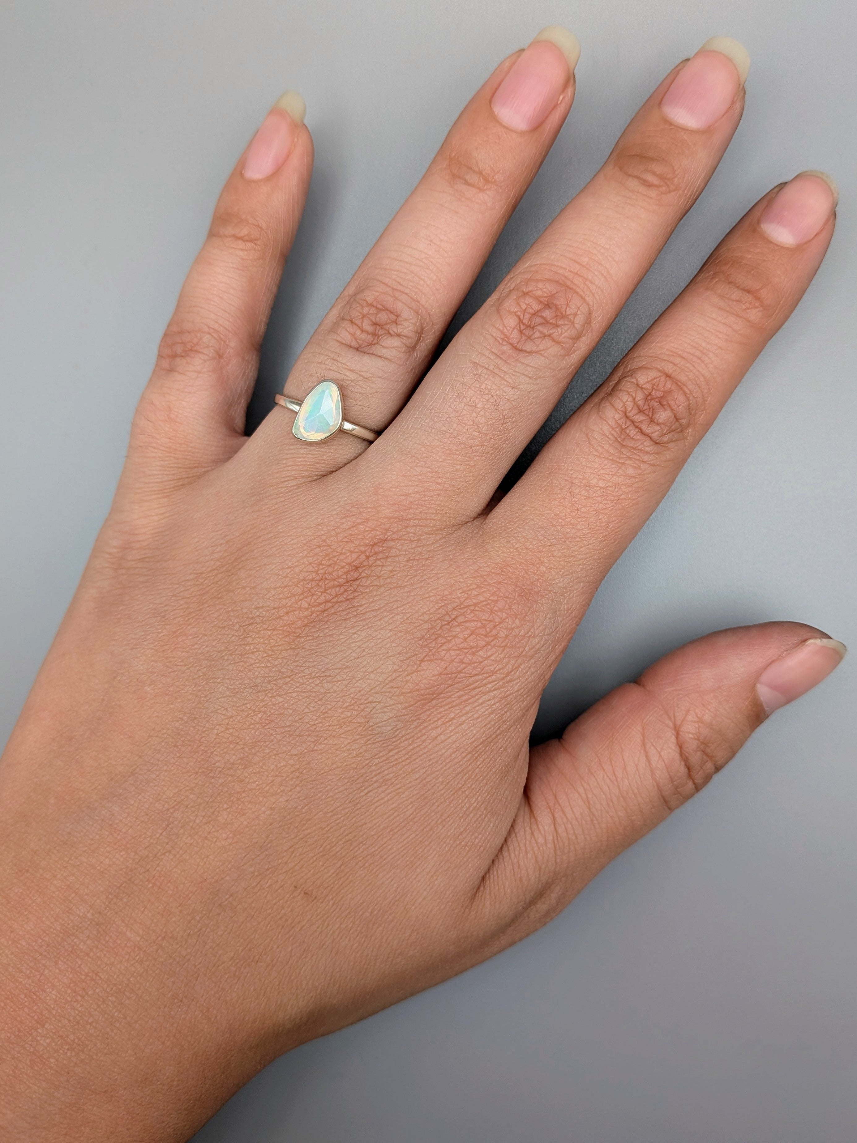 •FACETED ETHIOPIAN OPAL - STACKABLE FREEFORM• silver ring (size 6)