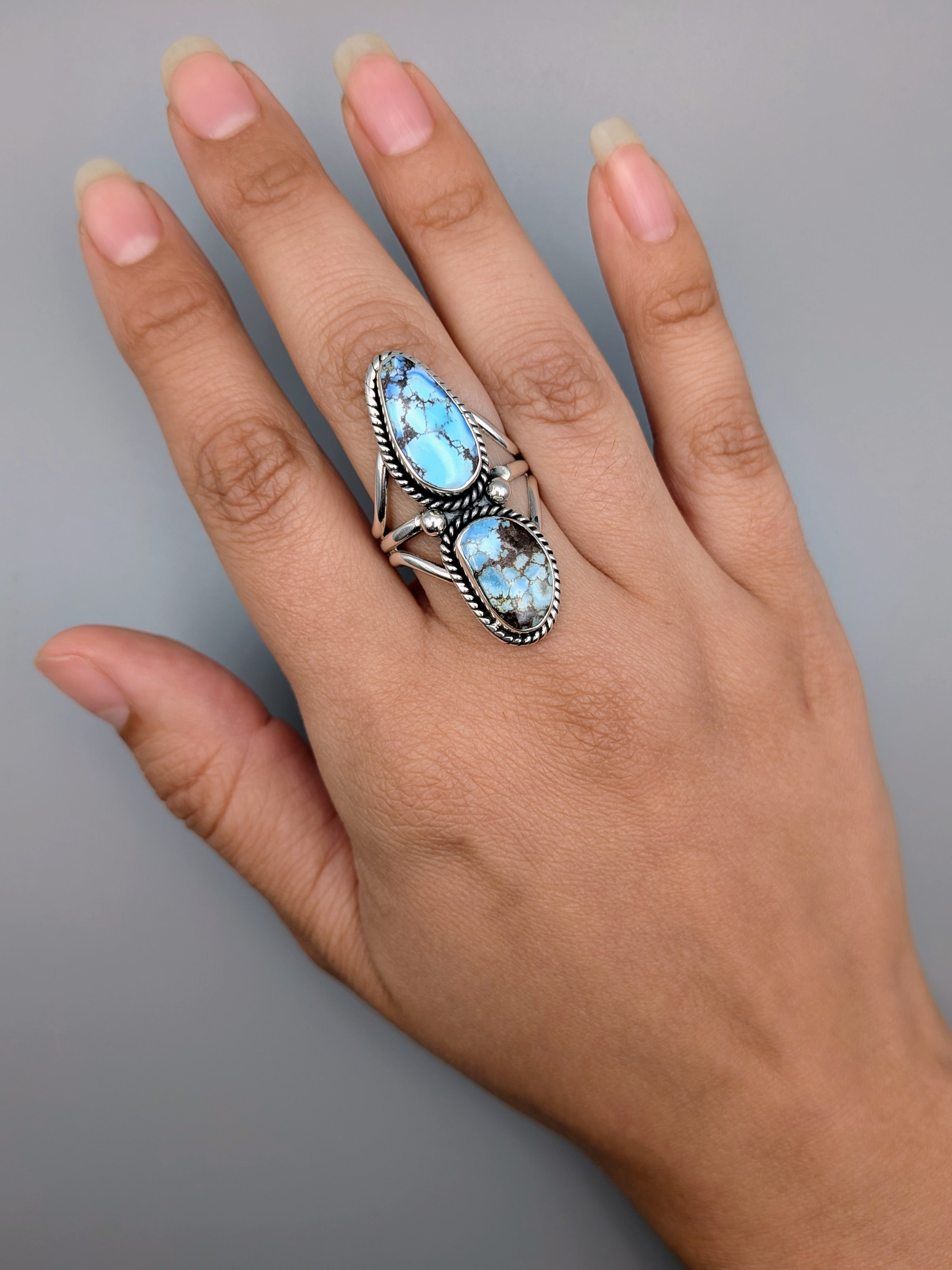 •GOLDEN HILL TURQUOISE - NAAKI• Navajo silver ring (size 9.25)