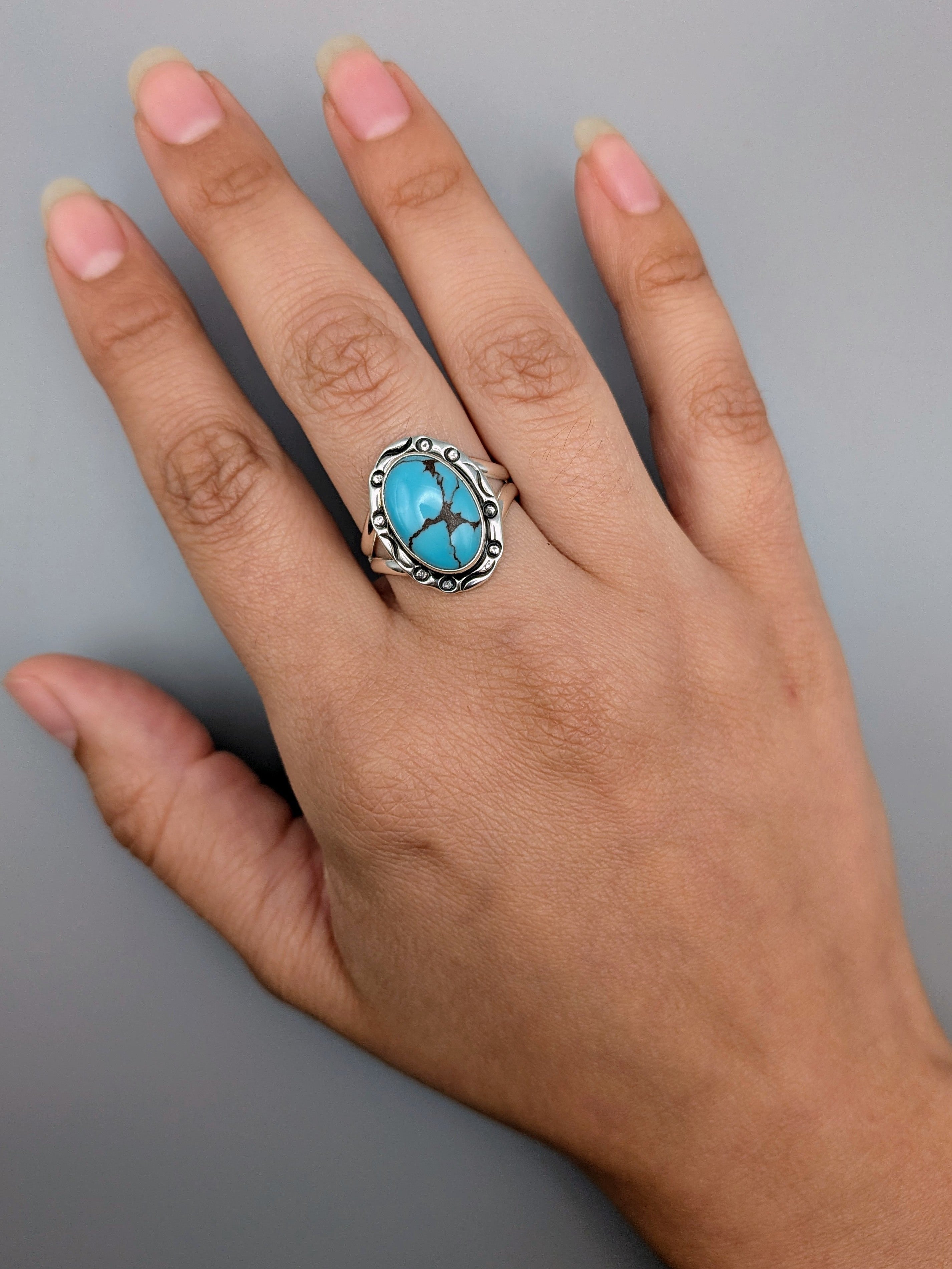•EGYPTIAN TURQUOISE - SMUDGE• Navajo silver ring (size 9)