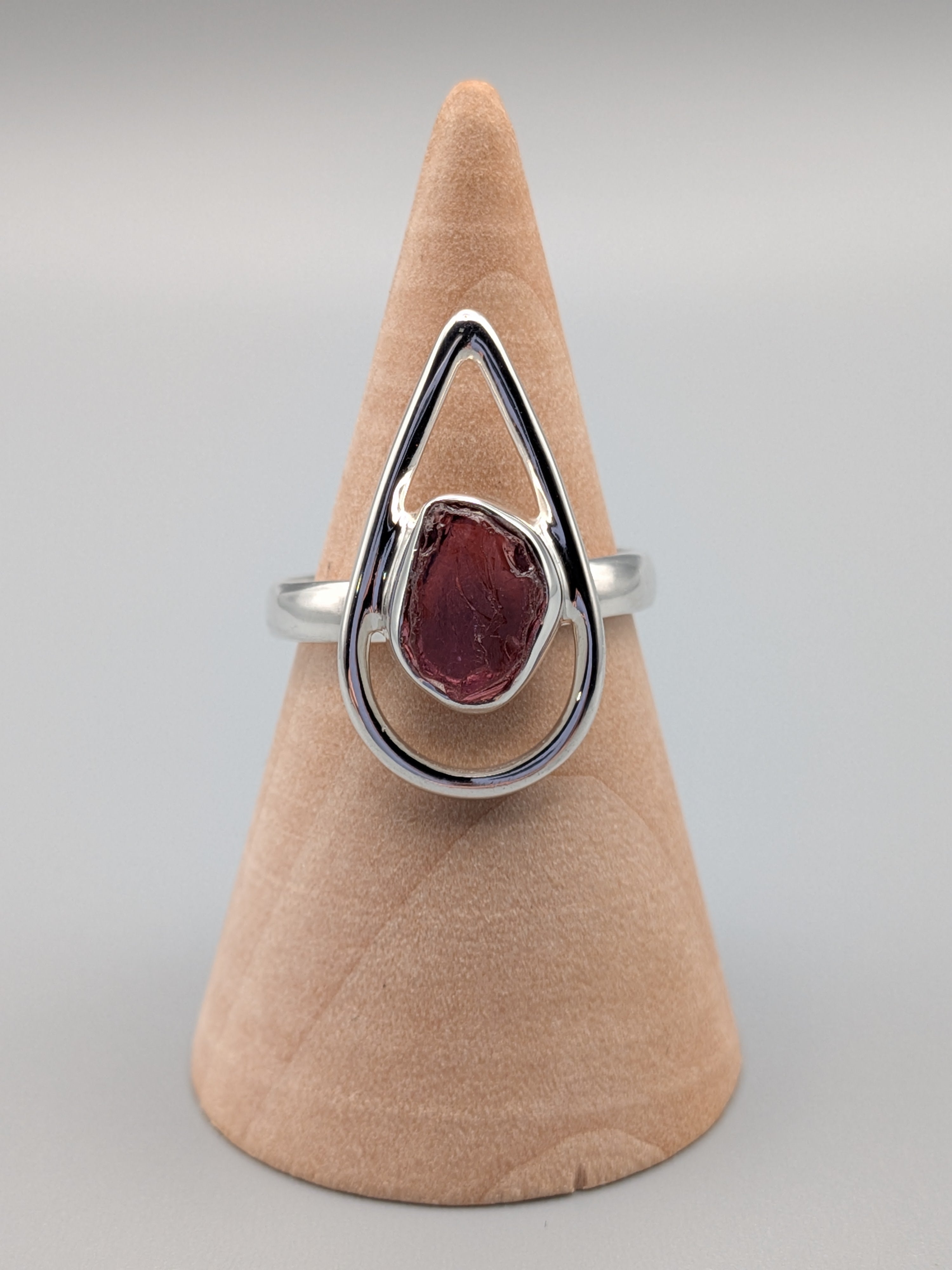 •GARNET - OPEN TEAR• silver ring (size 7.75)