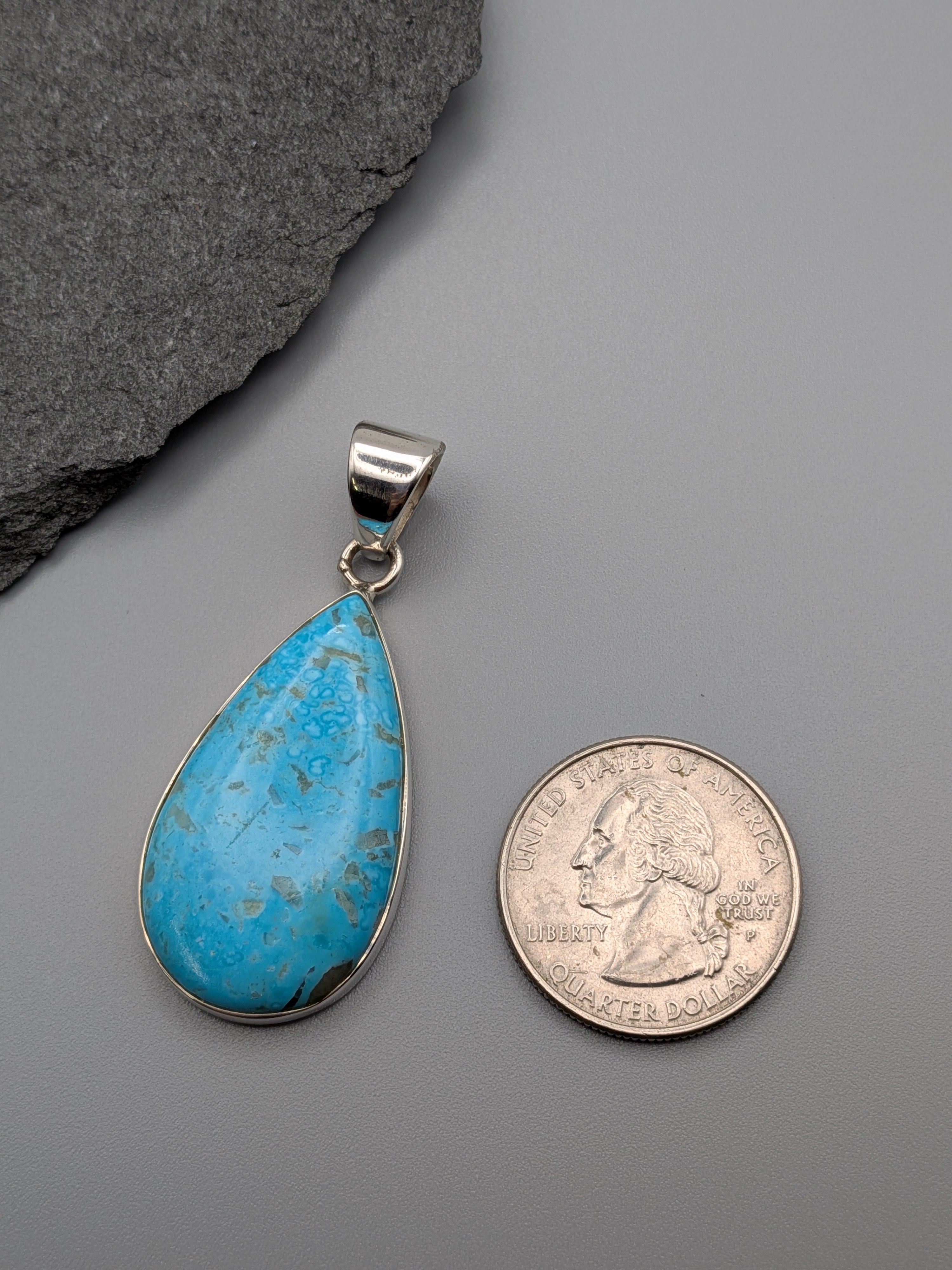 •MEXICAN TURQUOISE TEARDROP• sterling silver pendant