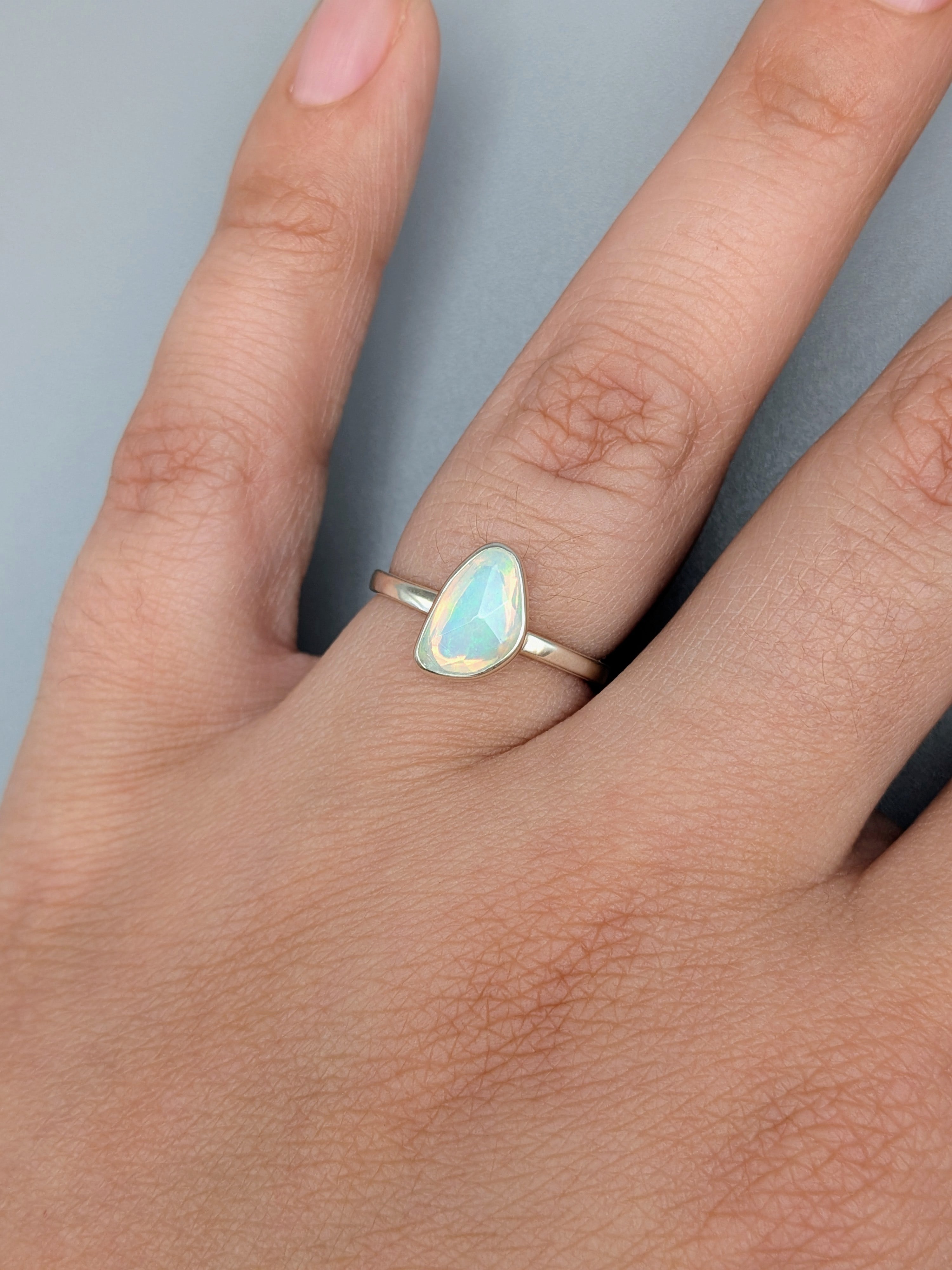 •FACETED ETHIOPIAN OPAL - STACKABLE FREEFORM• silver ring (size 6)