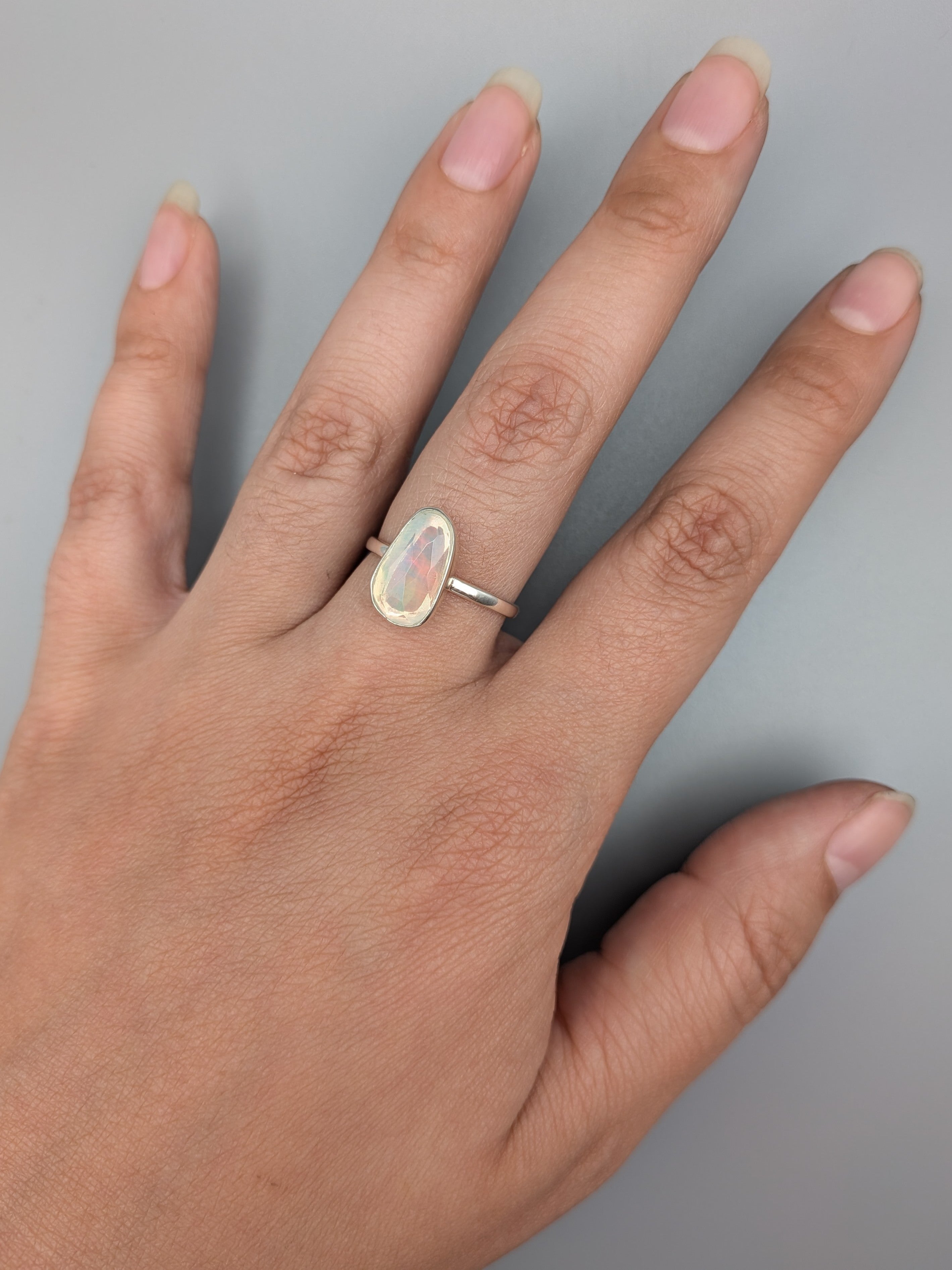•FACETED ETHIOPIAN OPAL - STACKABLE FREEFORM• silver ring (size 9)