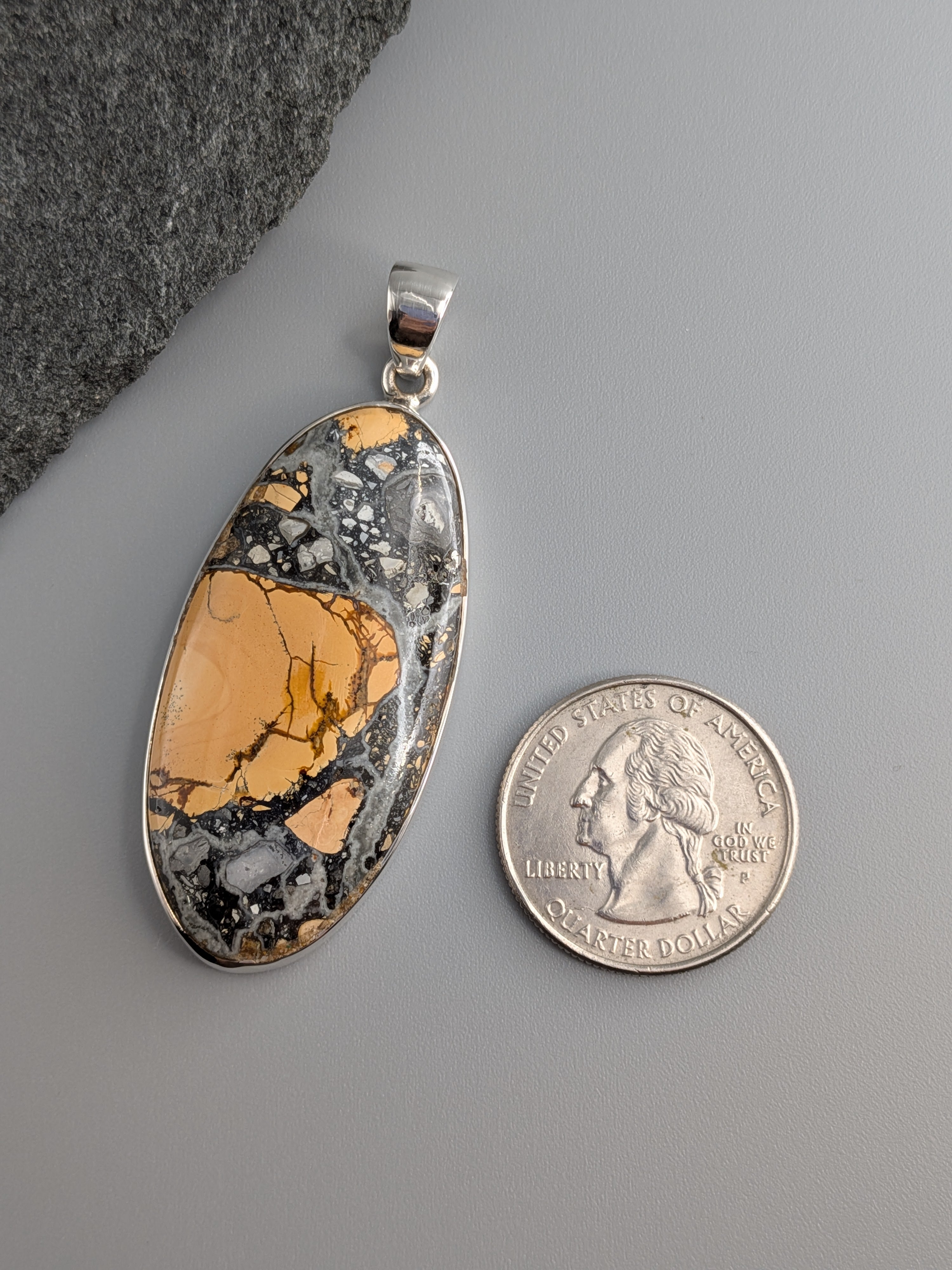 •MALIGANO JASPER ELONGATED OVAL• sterling silver pendant
