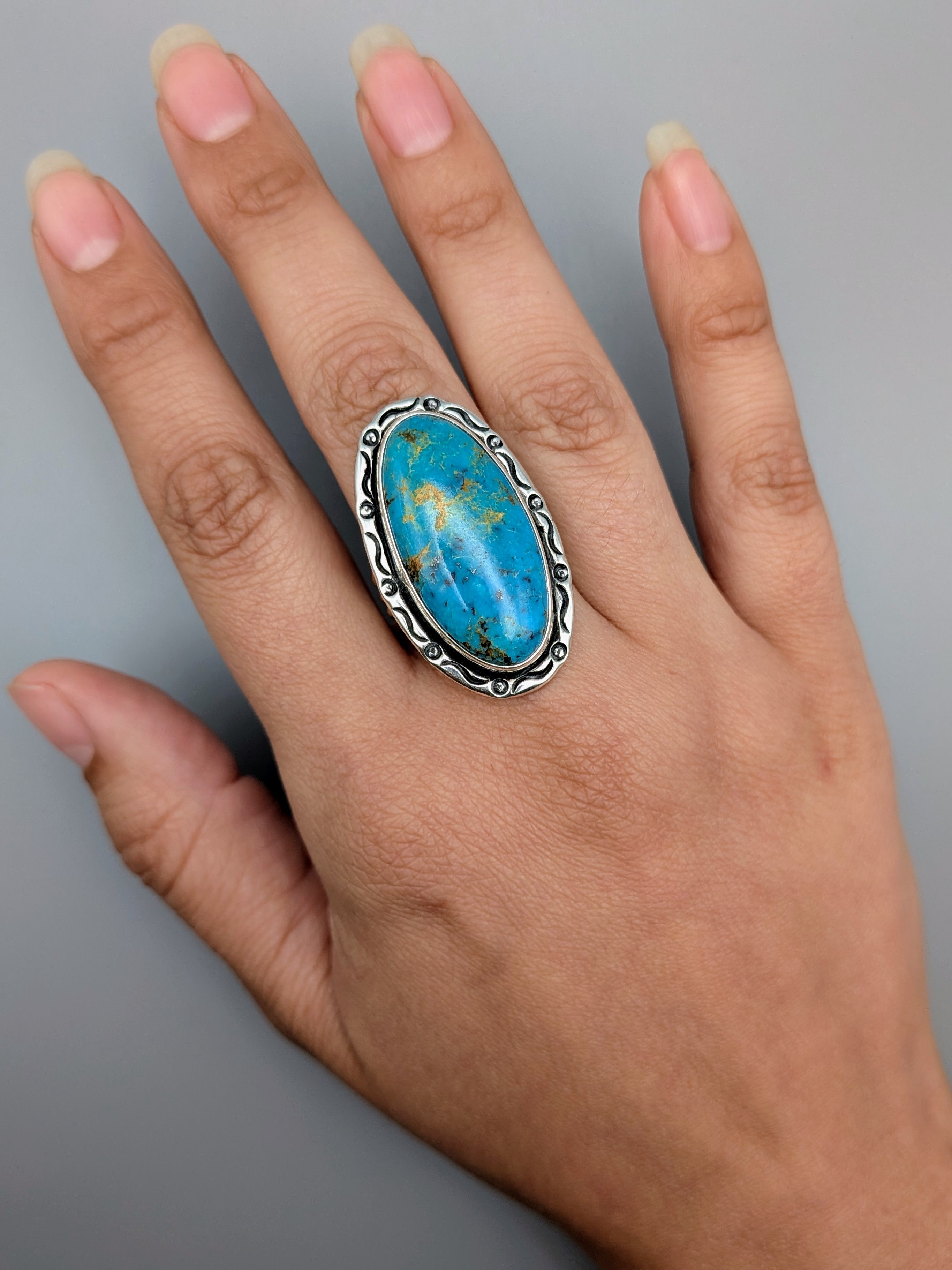 •KINGMAN TURQUOISE - SMUDGE• Navajo silver ring (size 9.75)
