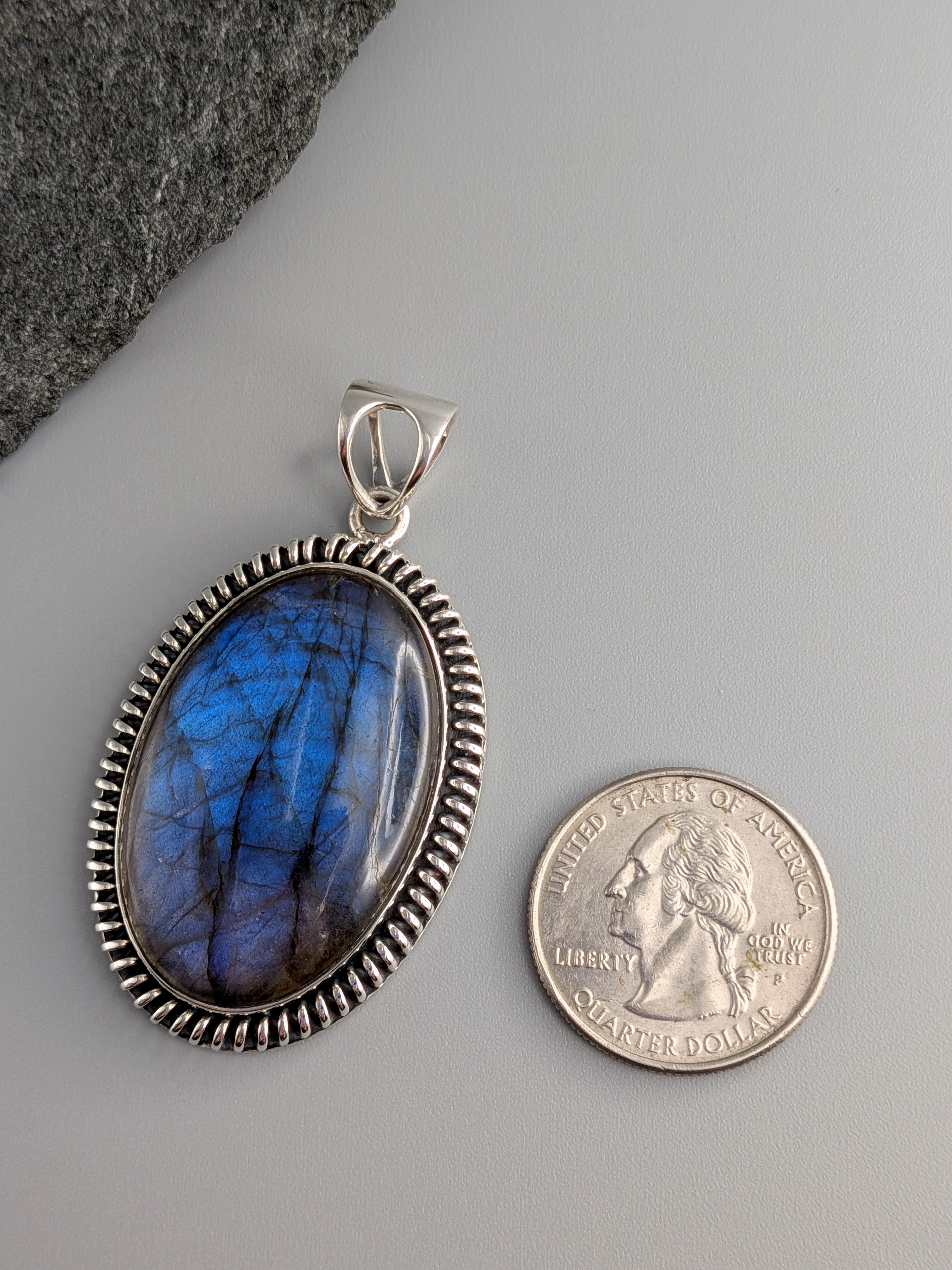 •LABRADORITE OVAL - COILED• sterling silver pendant