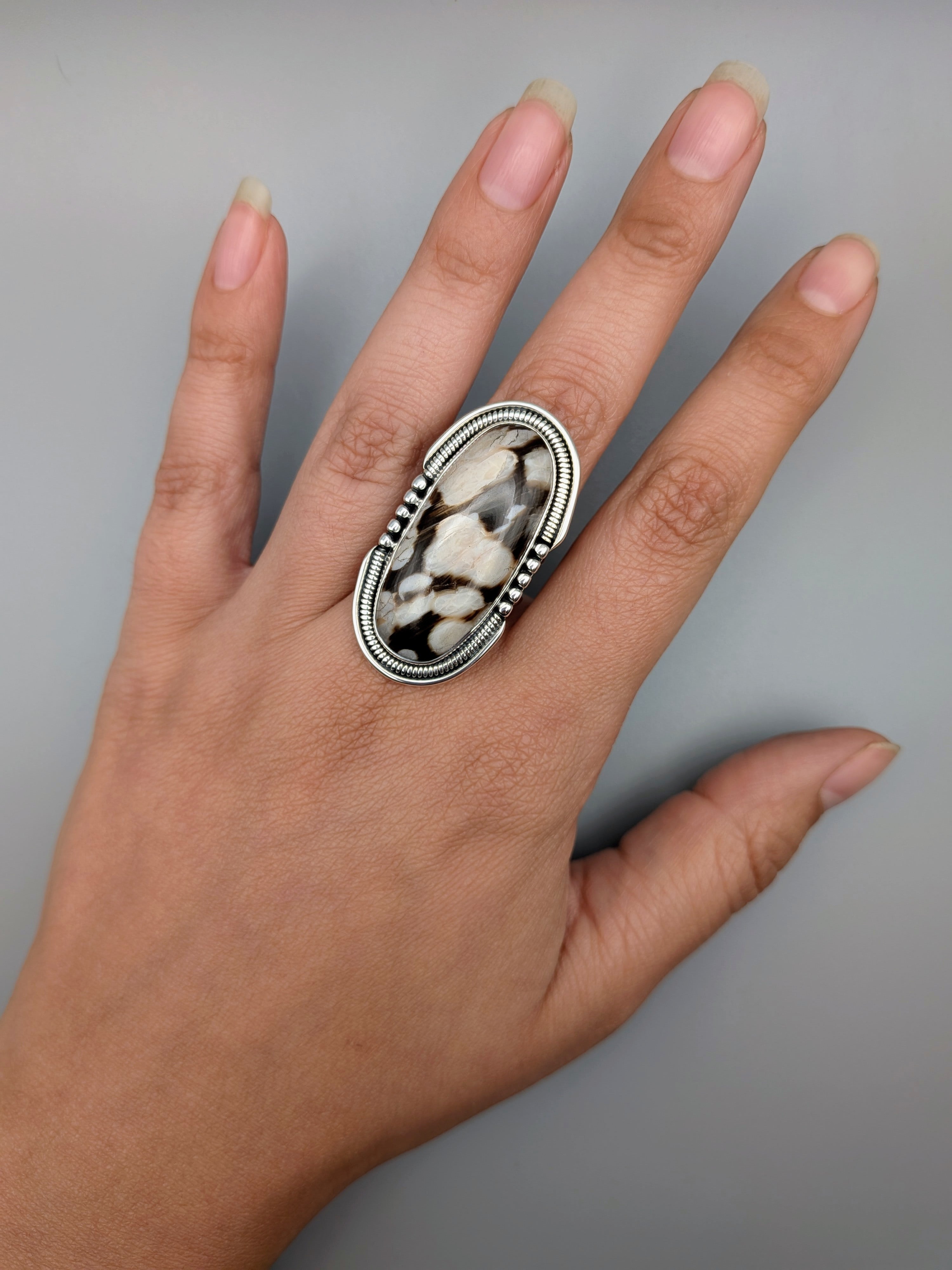 •PETRIFIED PEANUT WOOD - INTERSTELLAR• split band silver ring (size 7.75)