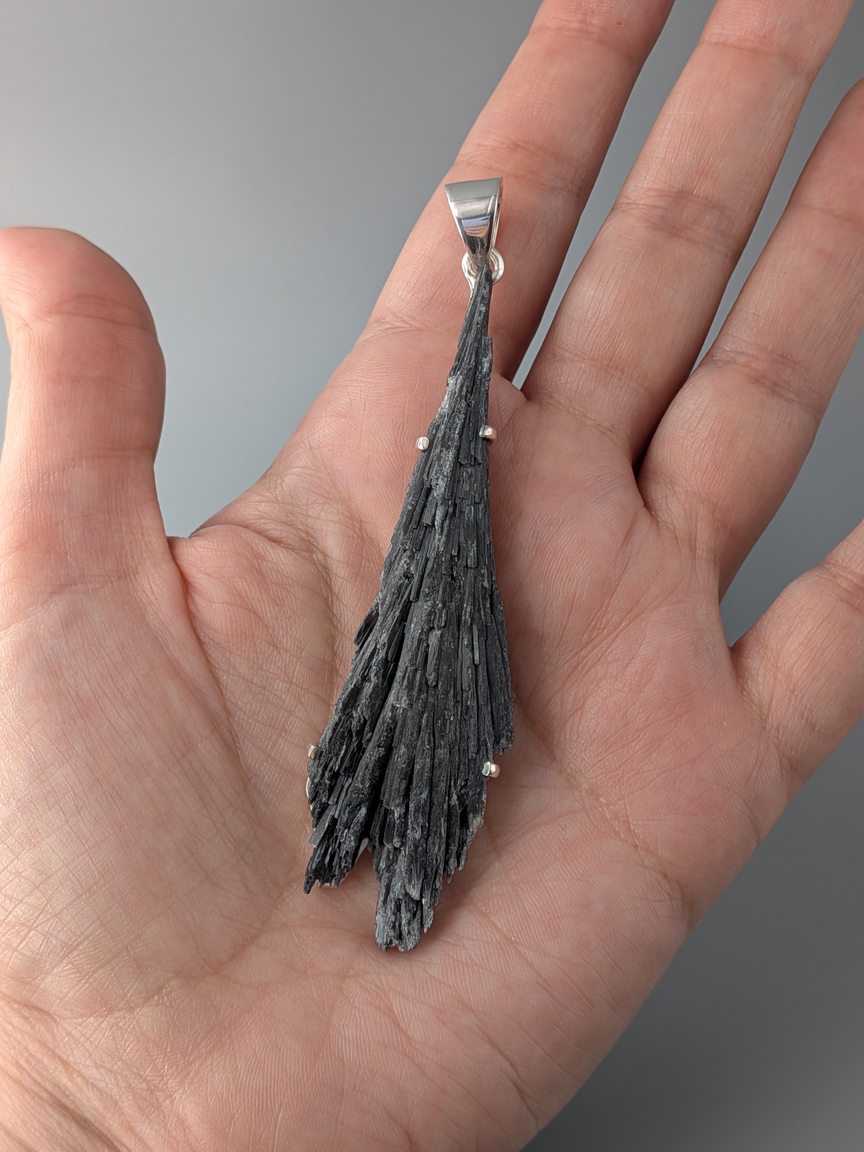 •BLACK KYANITE FAN - 2• sterling silver pendant