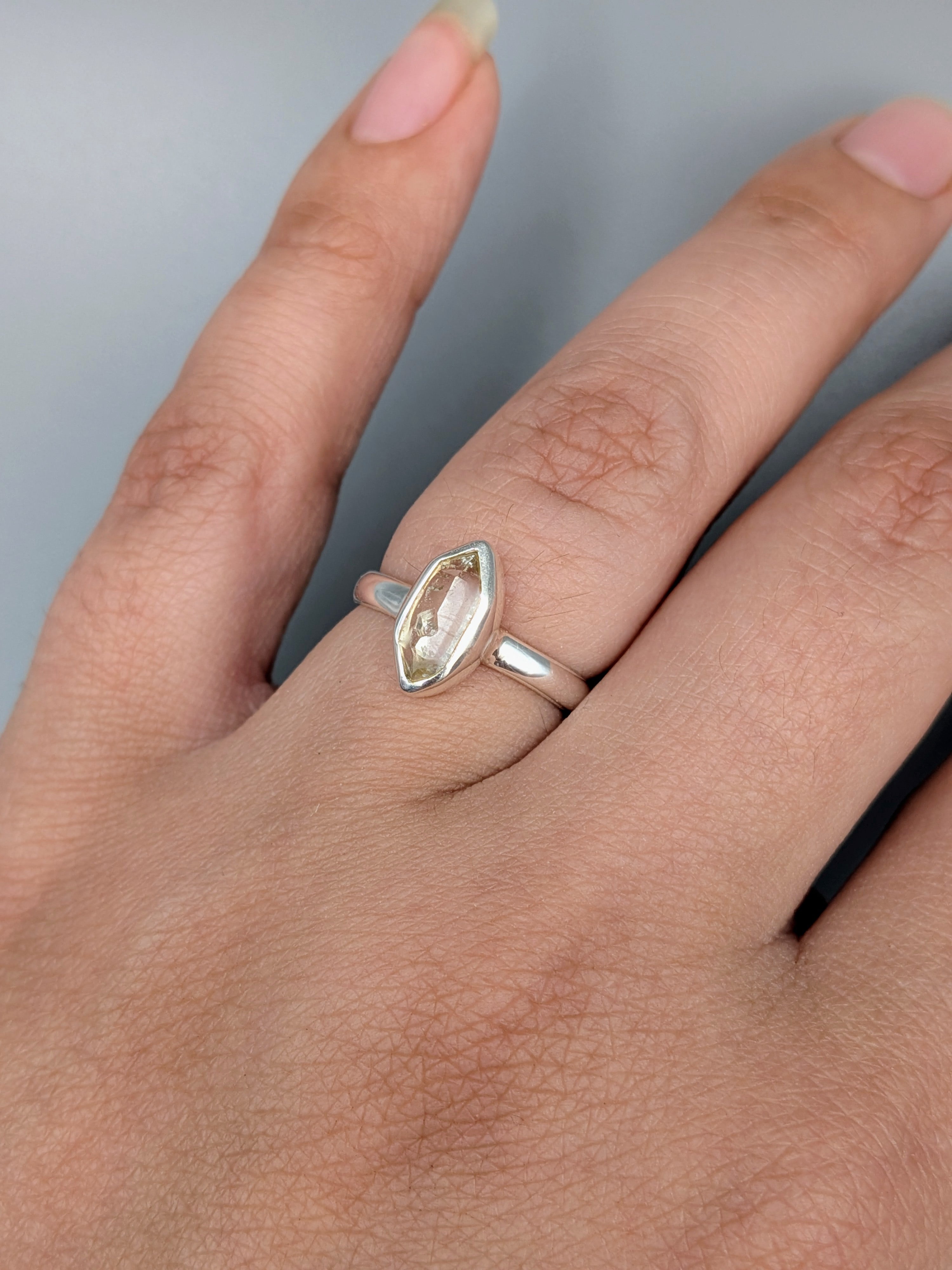 •HERKIMER DIAMOND - STACKABLE• simple bezel silver ring (size 6)