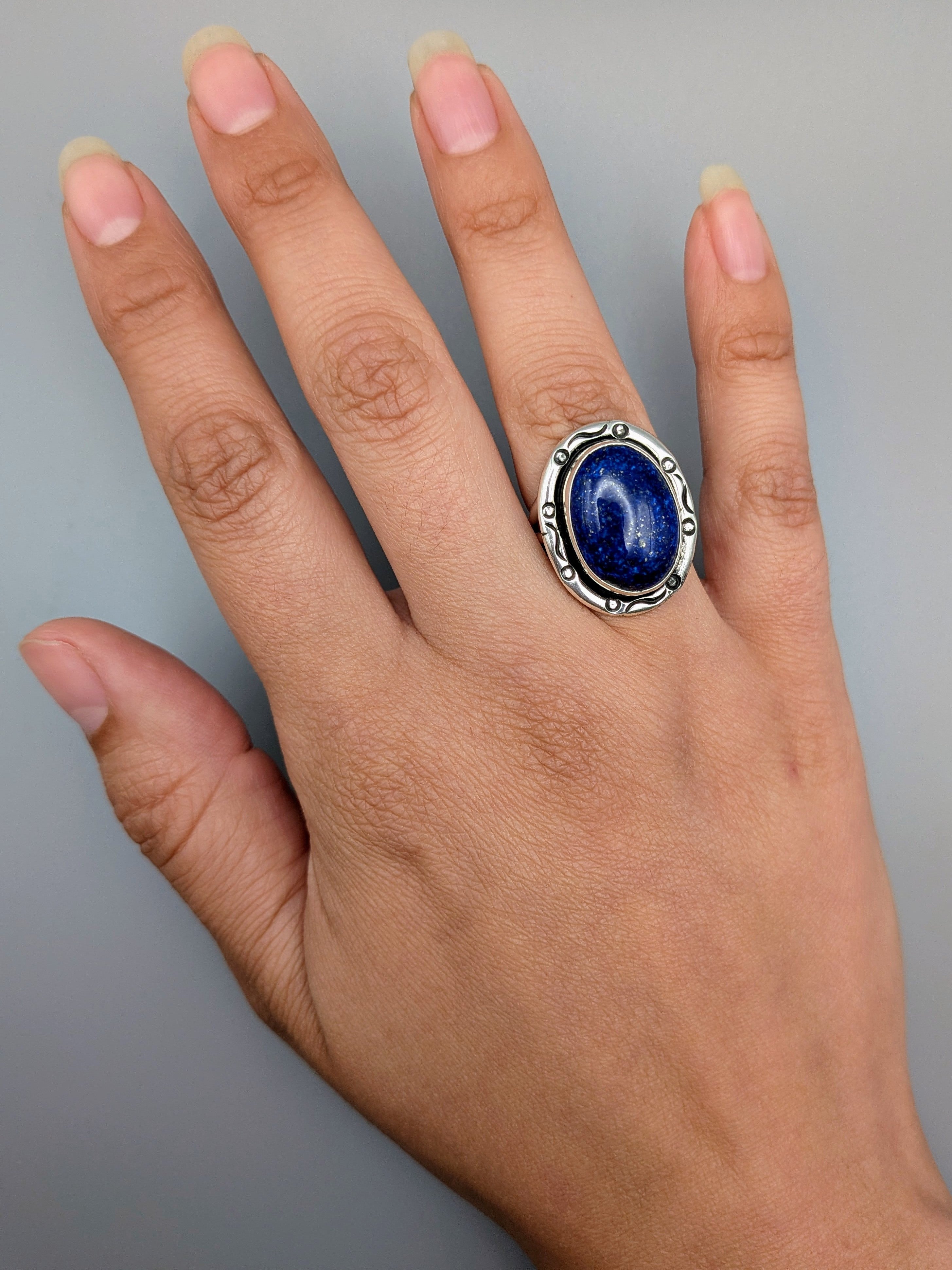 •LAPIS LAZULI - SMUDGE• Navajo silver ring (size 7.5)