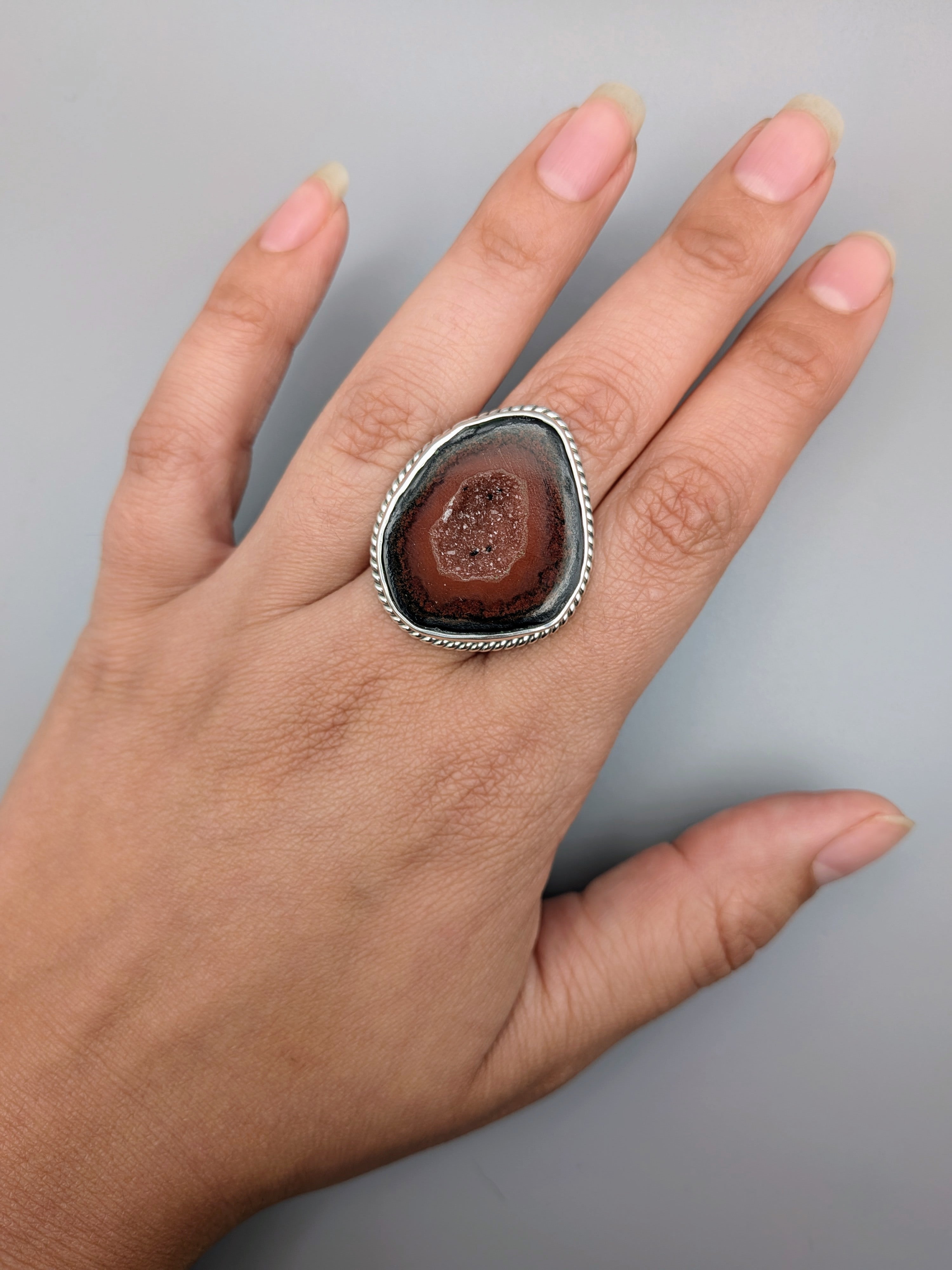 •COCONUT DRUZY - FREEFORM• roped bezel silver ring (size 9.75)