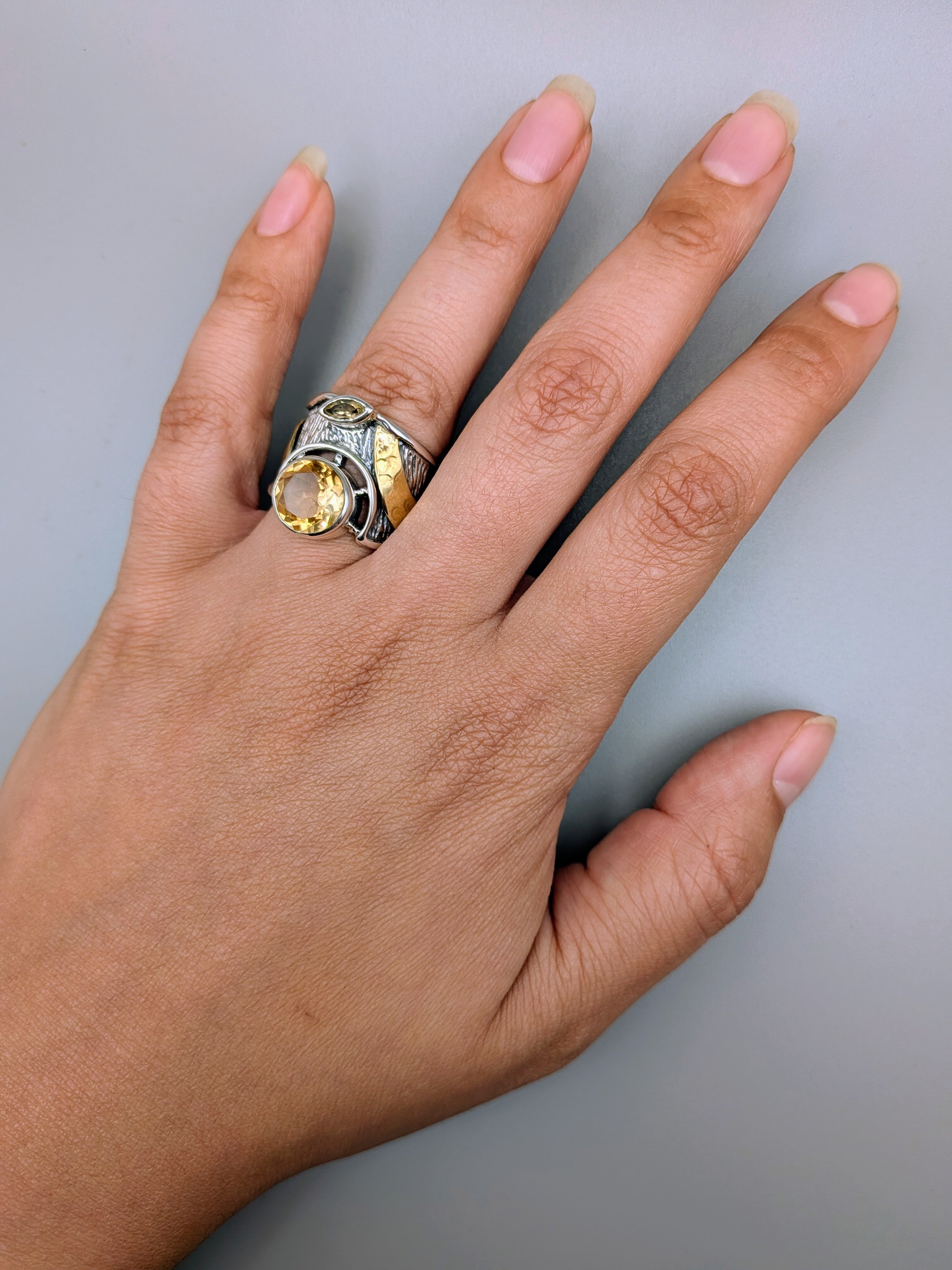 •CITRINE - THE CROSSING• wide band mixed metal ring (various sizes)