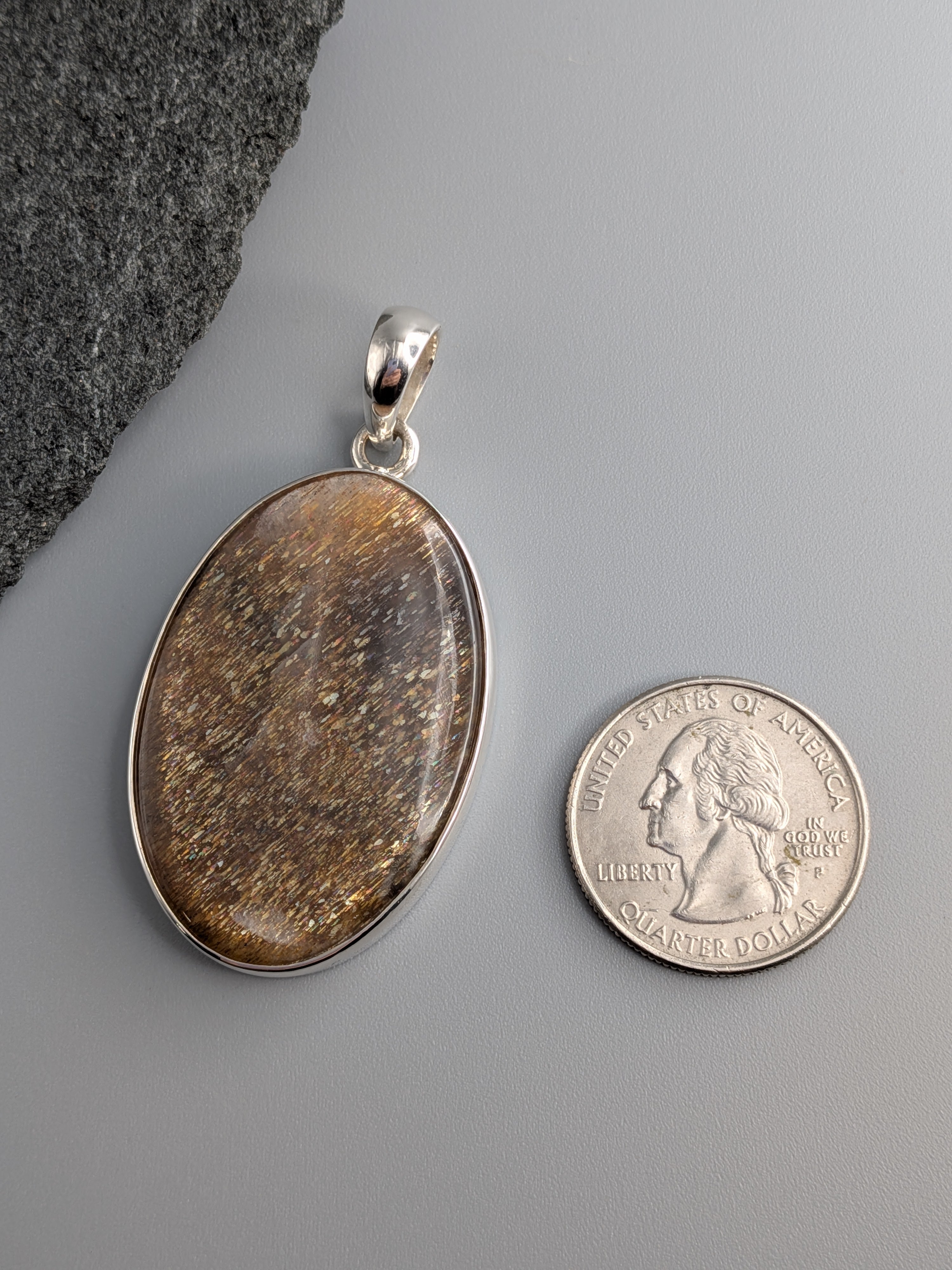 •SUN/MOONSTONE - OVAL 5• sterling silver pendant