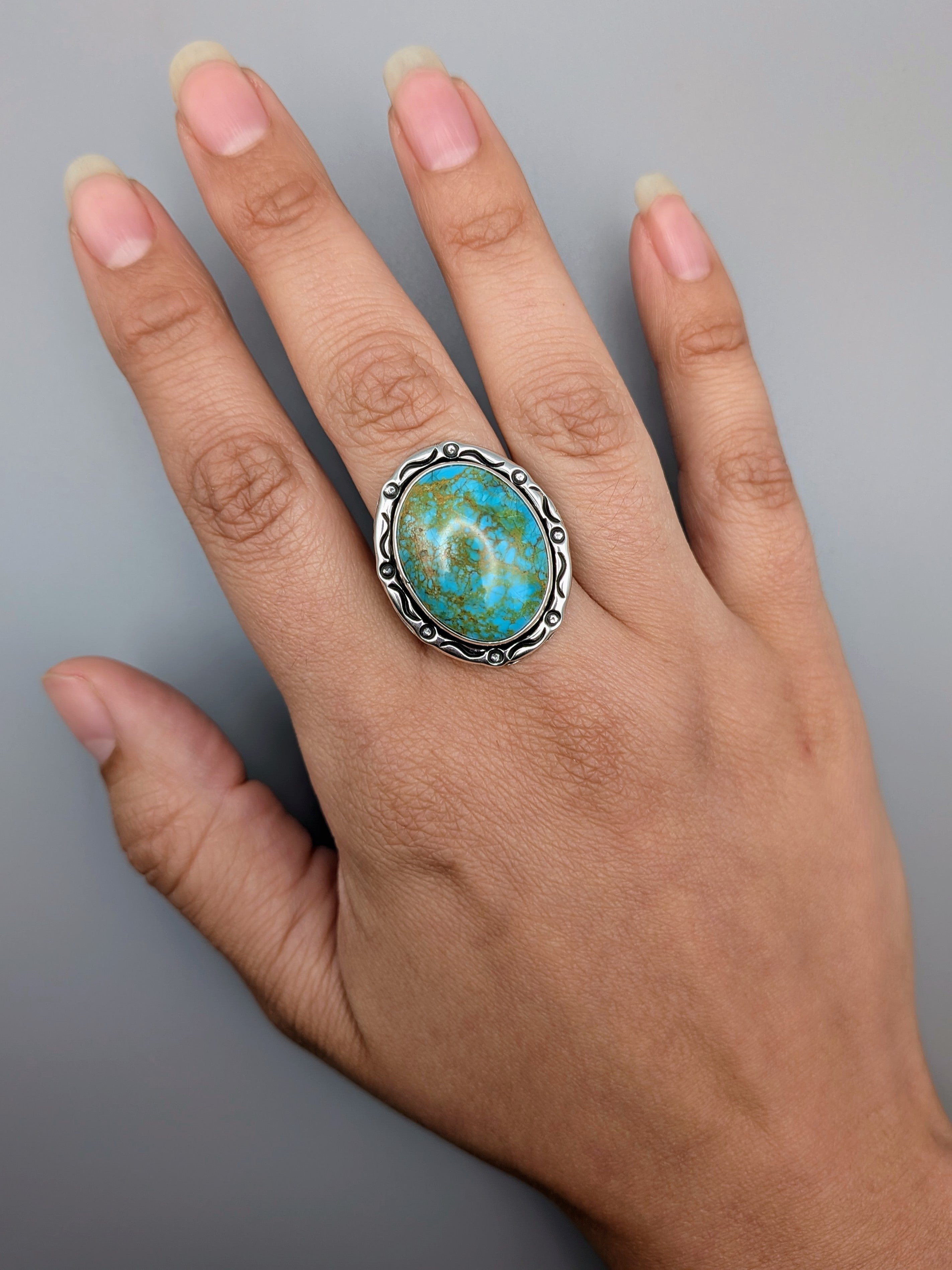 •KINGMAN TURQUOISE - SMUDGE• Navajo silver ring (size 9)