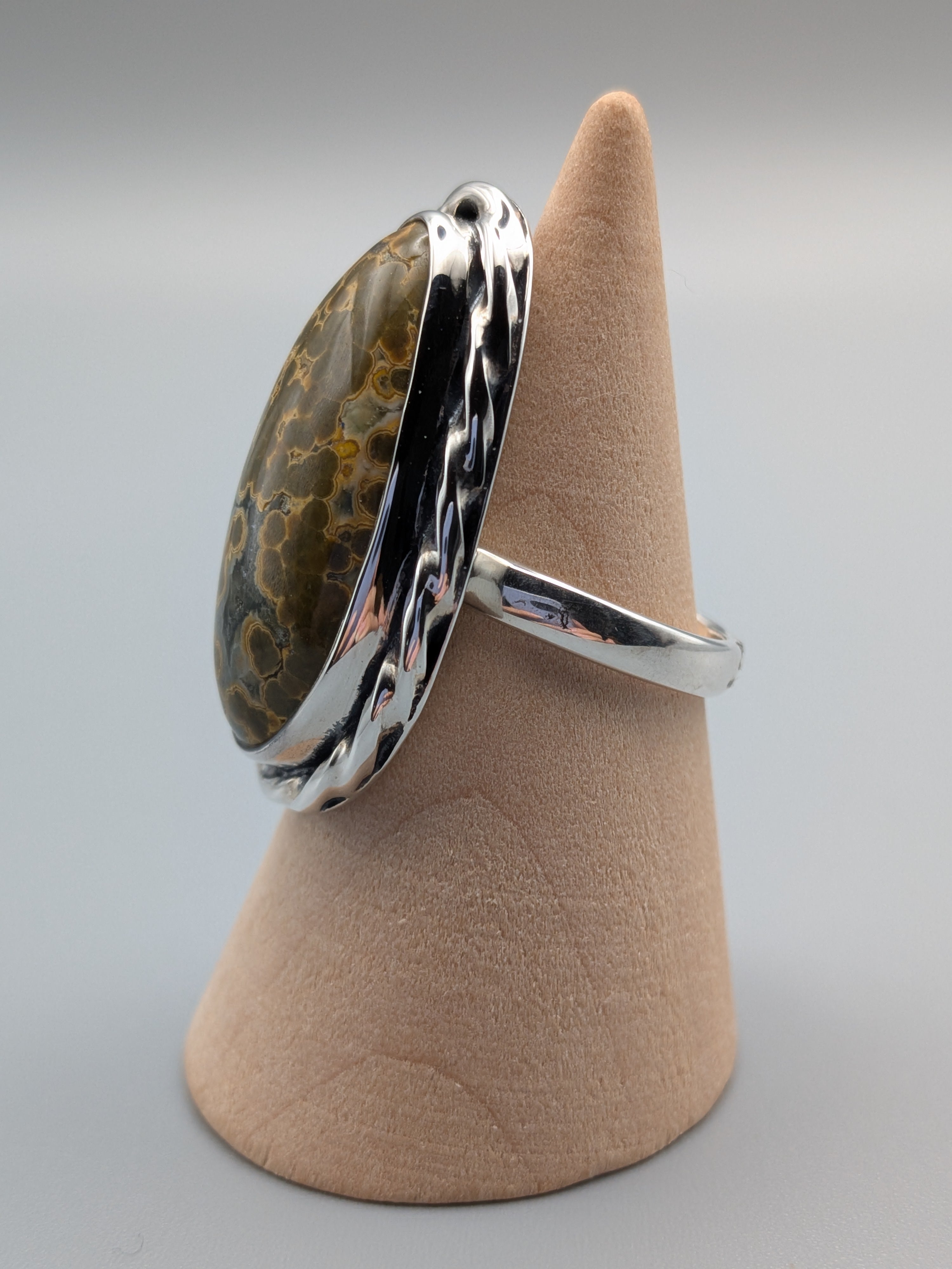•OCEAN JASPER - OVAL• twist bezel silver ring (size 6.75)