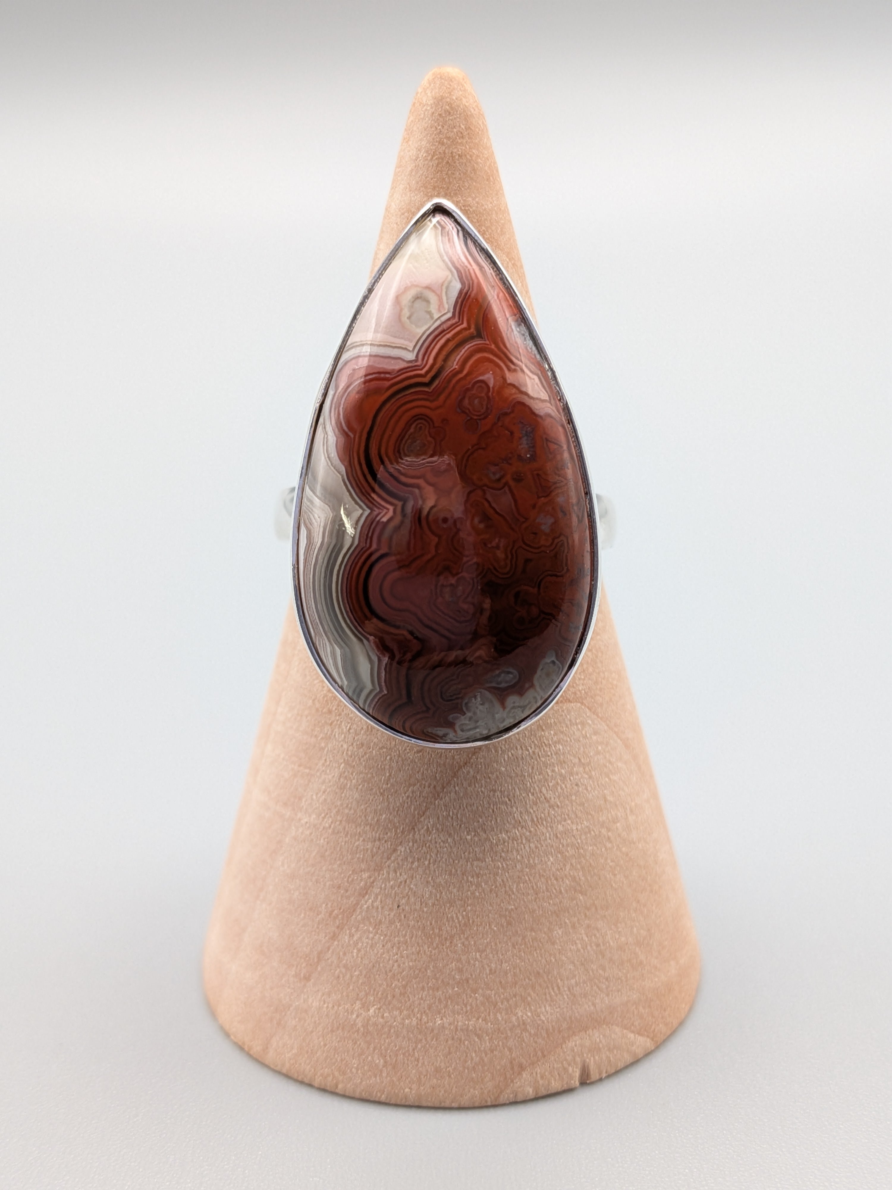 •CRAZY LACE AGATE - TEARDROP• simple bezel silver ring (size 7)