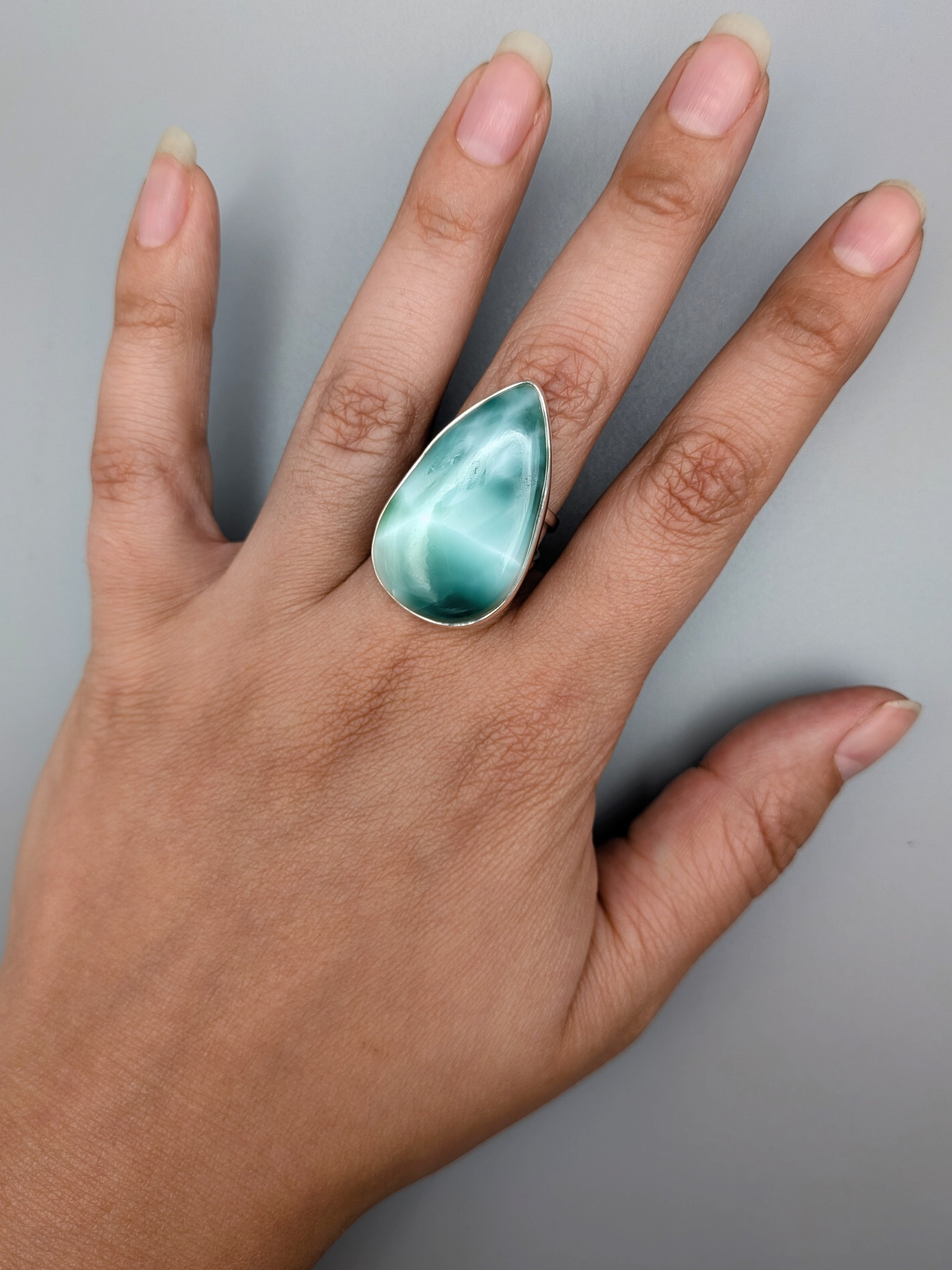 •HEMIMORPHITE - TEARDROP• split band silver ring (size 9)