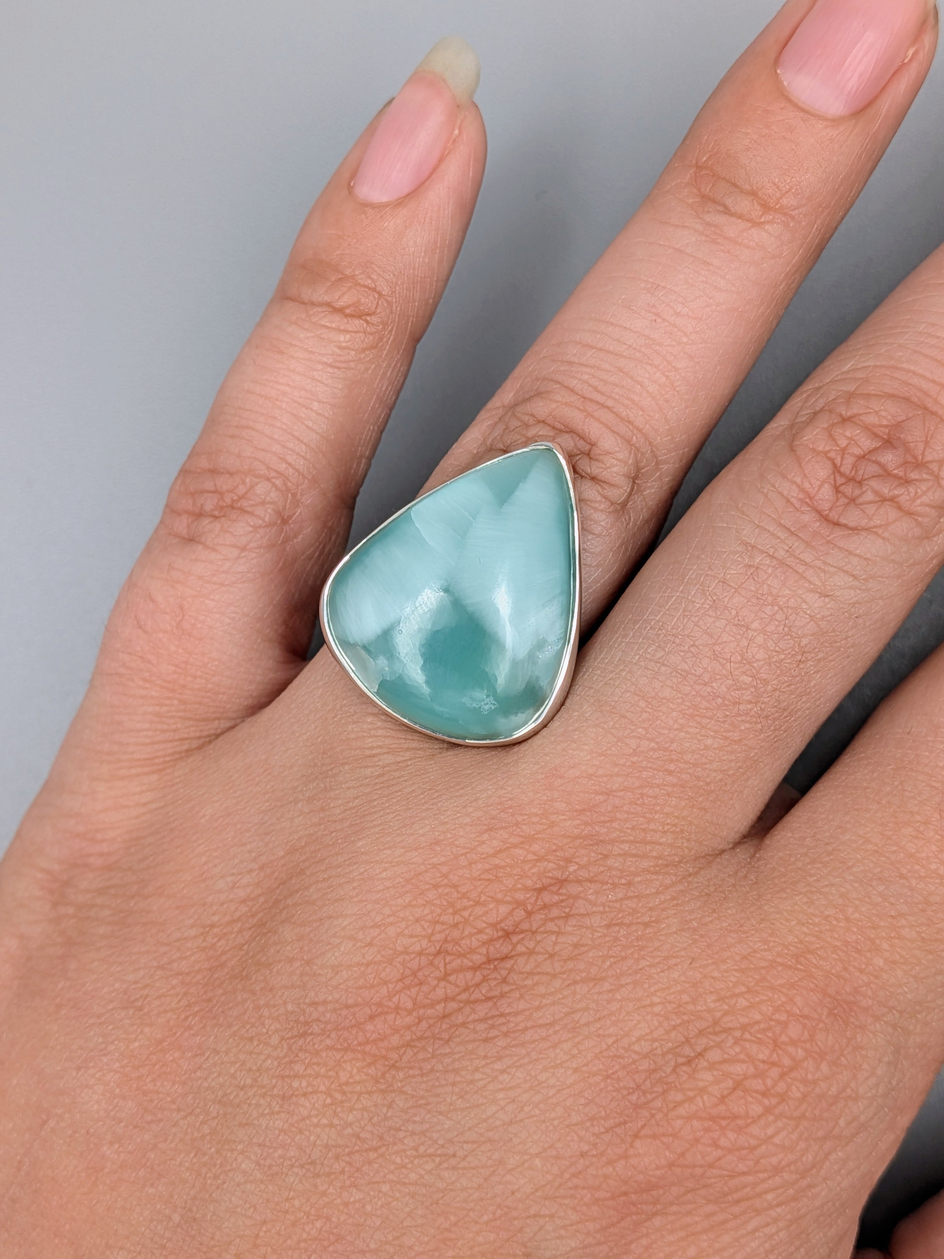•HEMIMORPHITE - TEARDROP• simple band silver ring (size 6)
