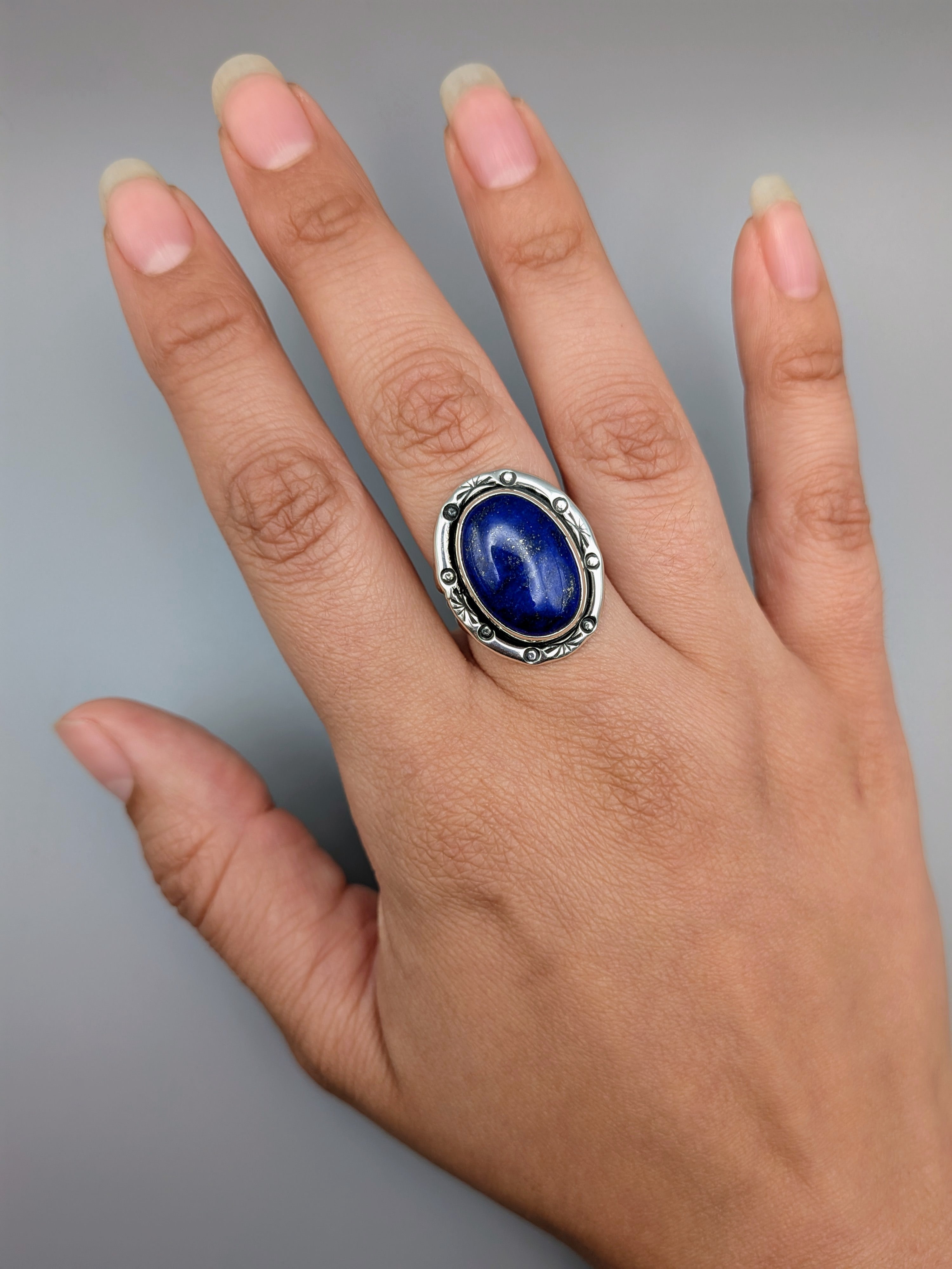 •LAPIS LAZULI - SHÁ• Navajo silver ring (size 8.25)