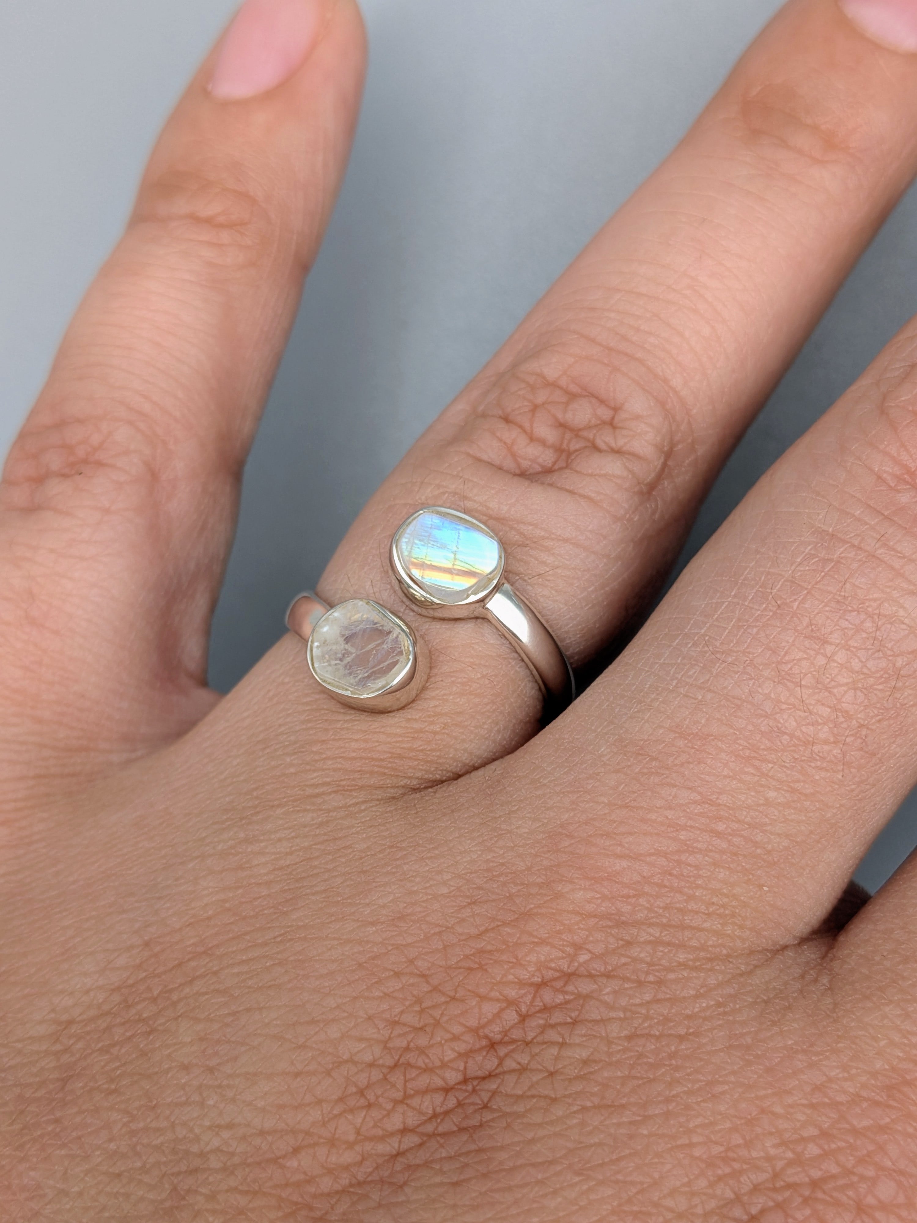 •RAINBOW MOONSTONE - LIL' FREEFORMS• adjustable silver ring