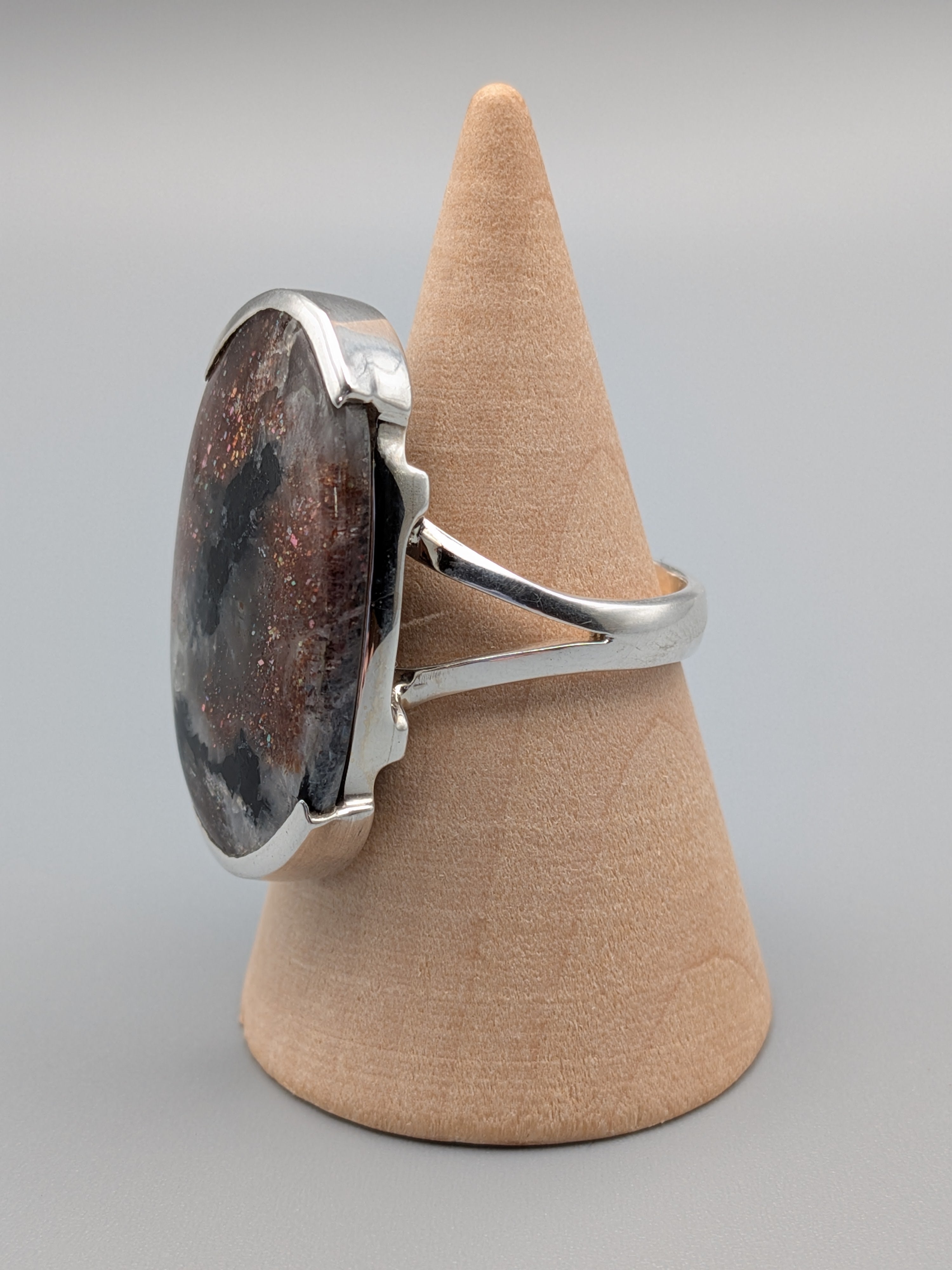 •BLACK SUNSTONE - OVAL• bezel capped silver ring (size 9)