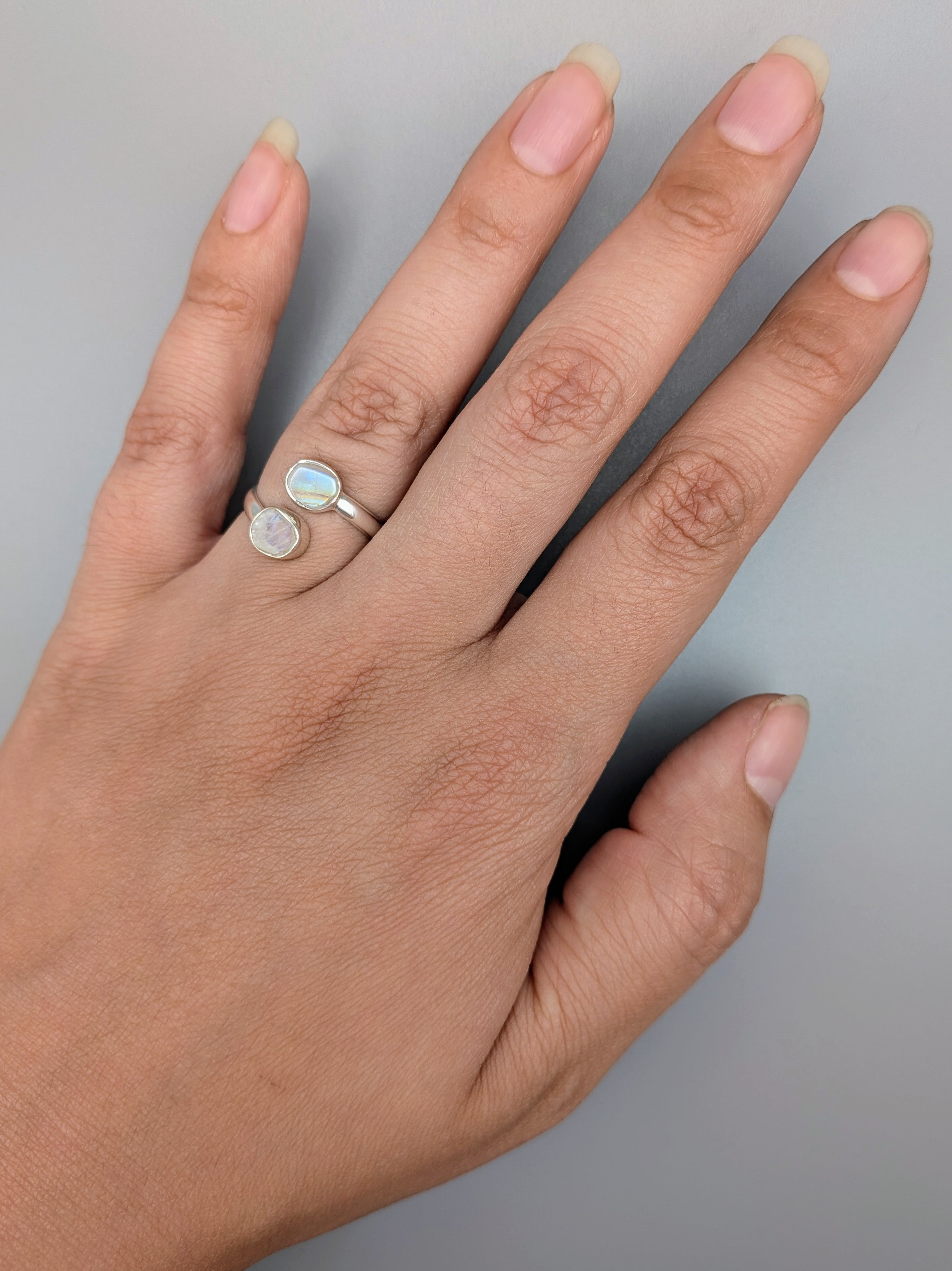 •RAINBOW MOONSTONE - LIL' FREEFORMS• adjustable silver ring