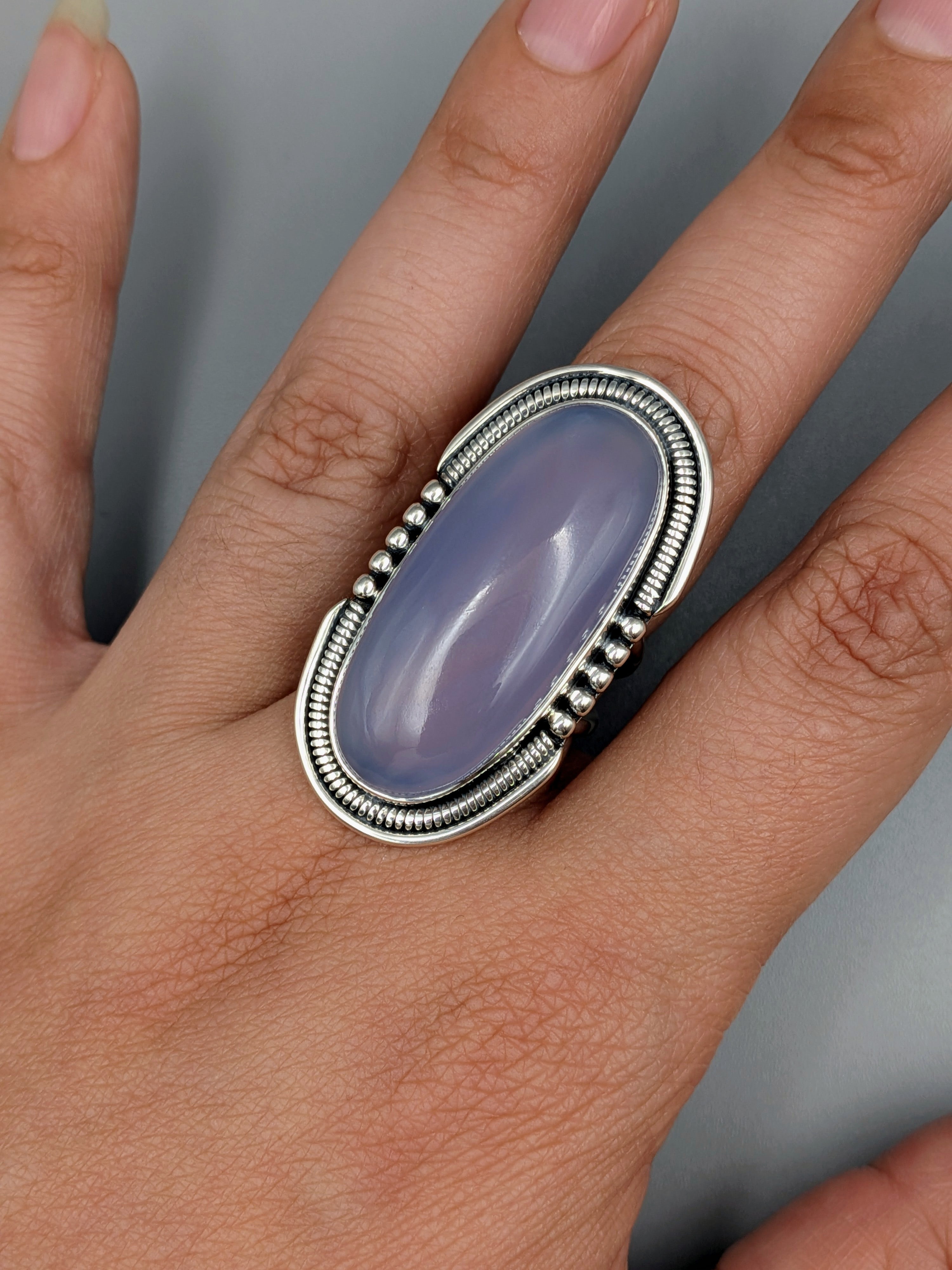 •BLUE CHALCEDONY - INTERSTELLAR• split band silver ring (various sizes)