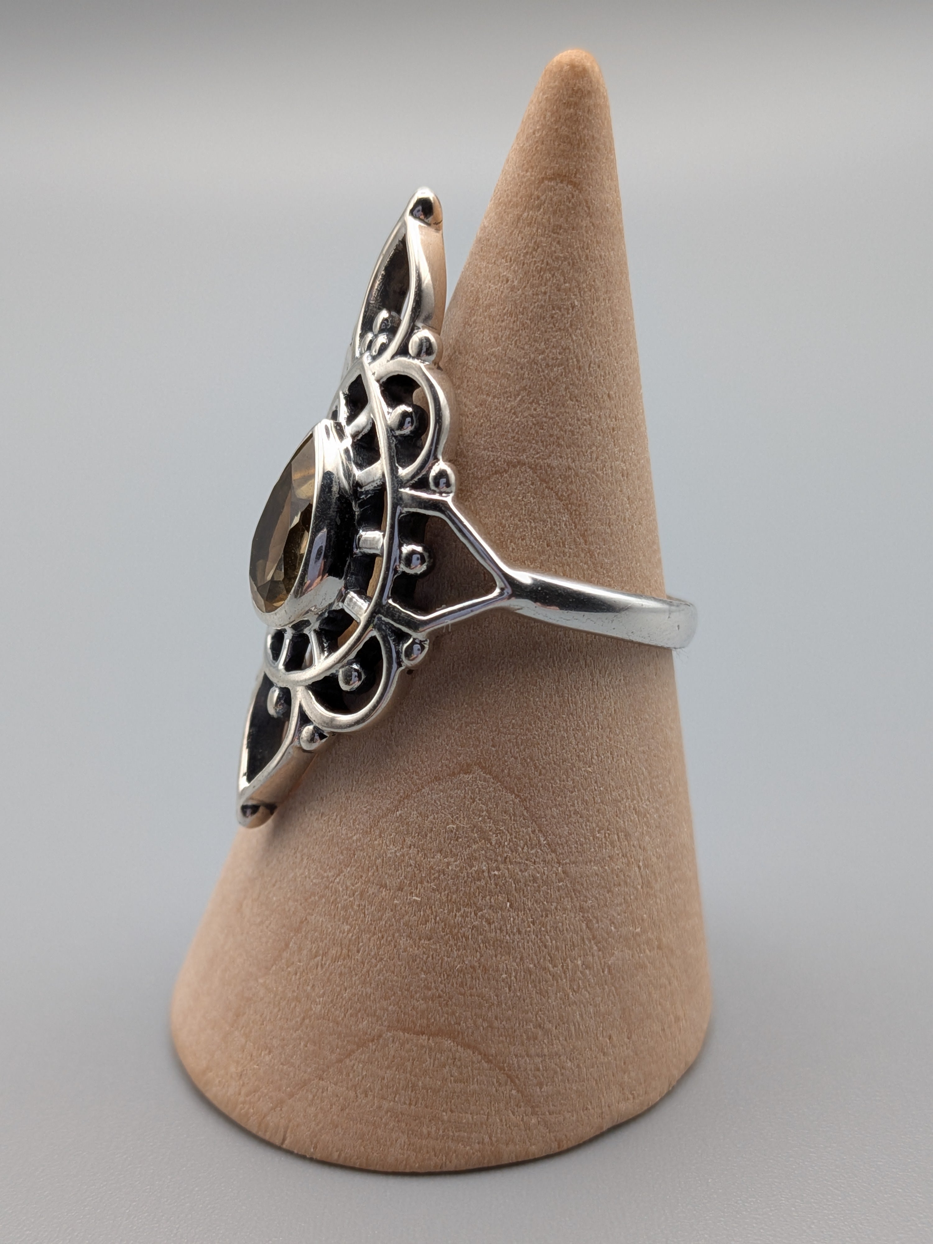 •CITRINE - LONG LOTUS• decorative bezel silver ring (various sizes)