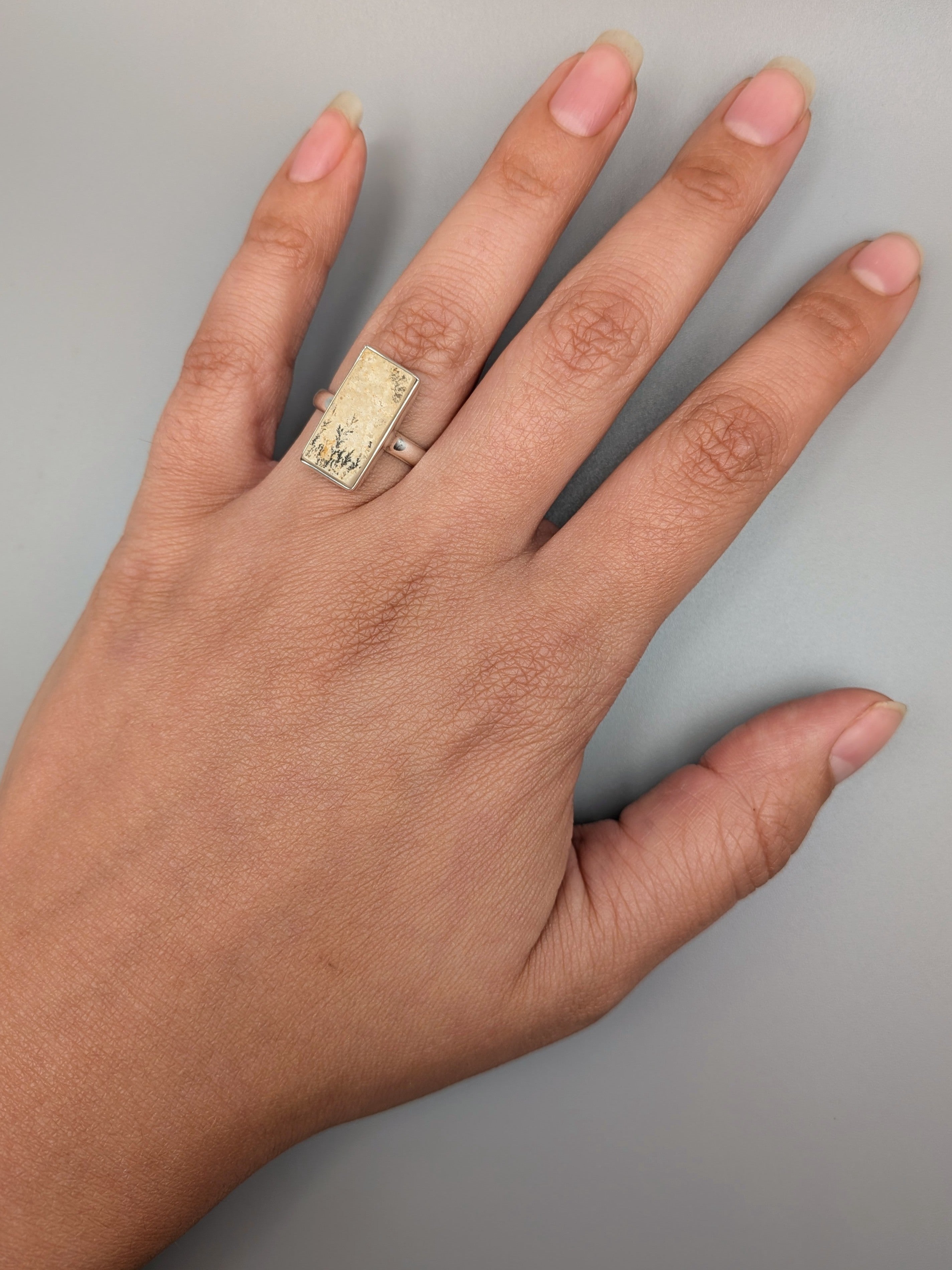•DENDRITIC SANDSTONE - RECTANGLE• simple bezel silver ring (size 6.75)